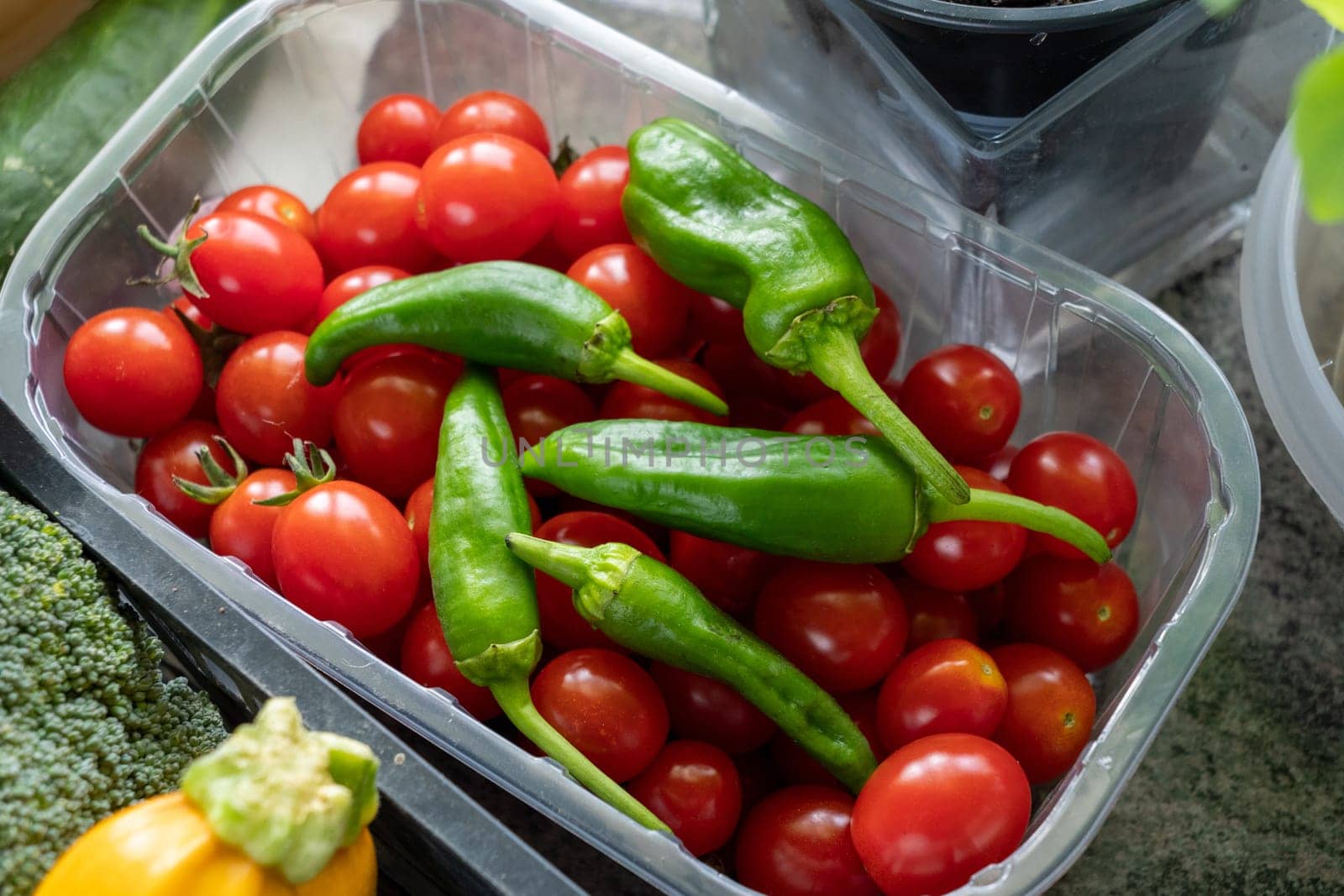 cherry tomatoes with the green peppers