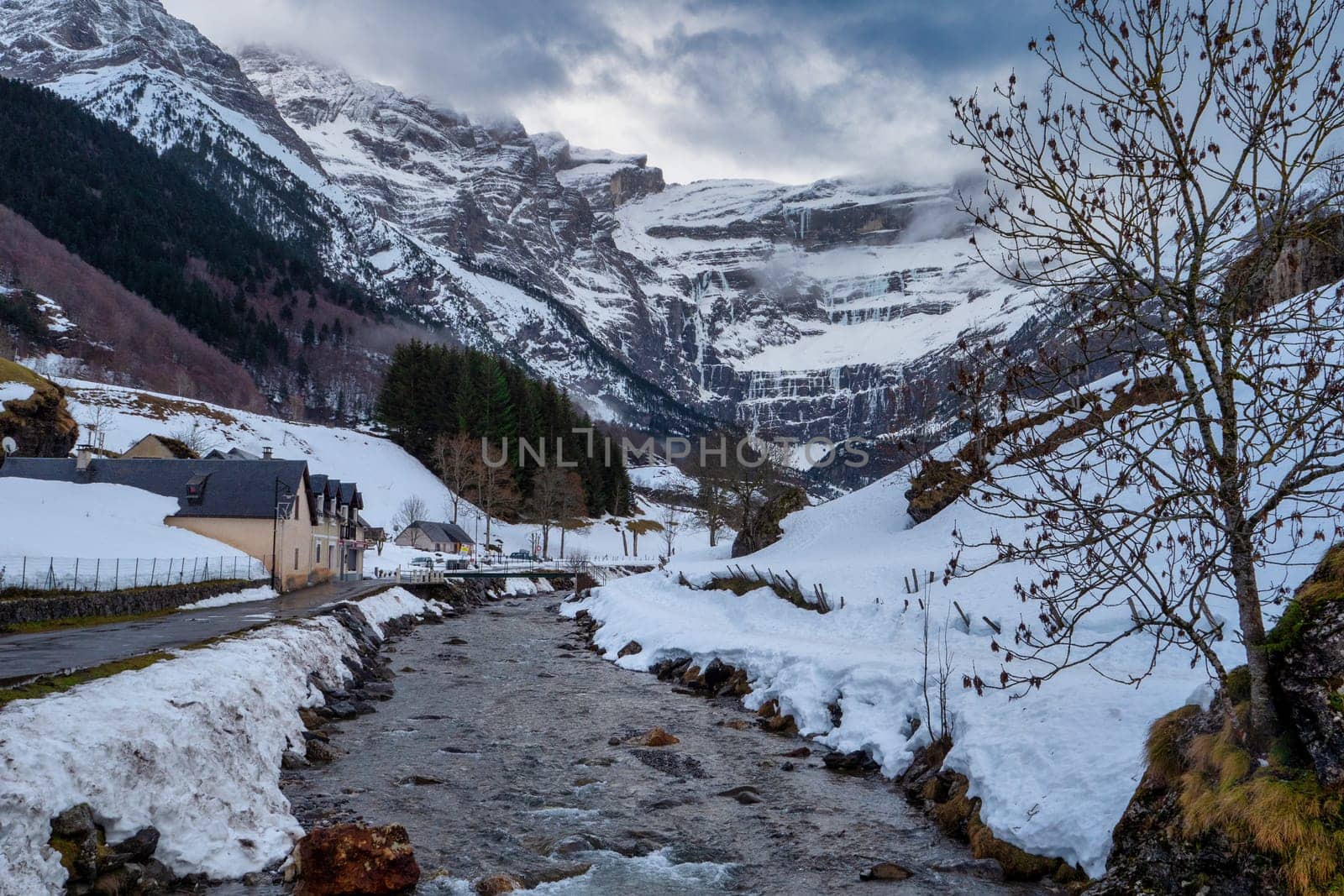 le cirque de gavarnie in winter, french Pyrenees - France
