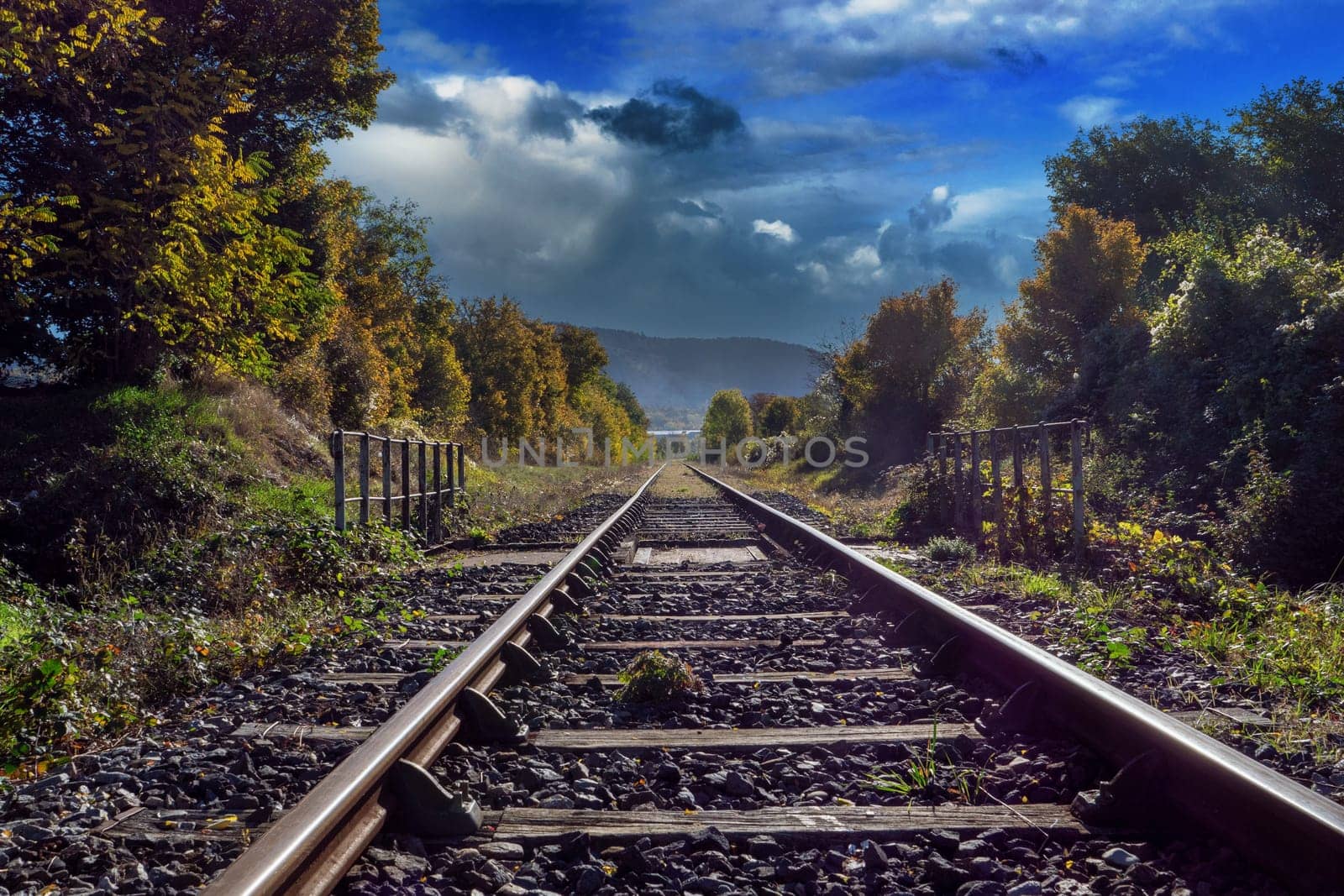 Close-up perspective view of the railroad tracks