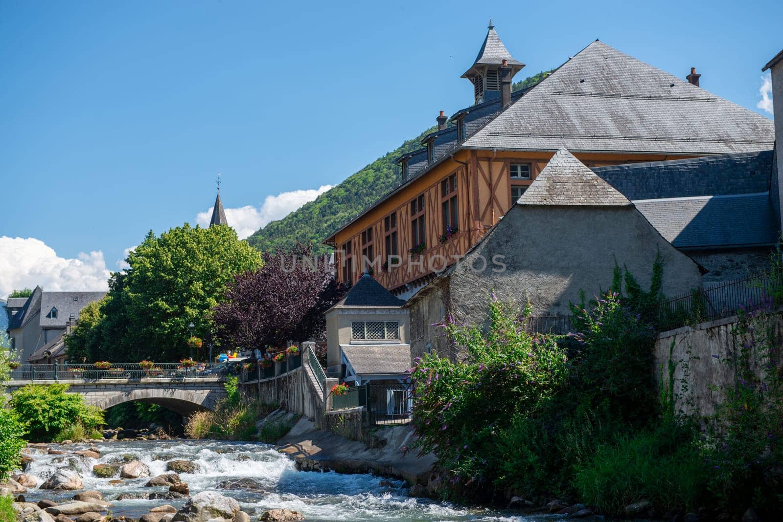 Torrent in the village of Arreau. Pyrenes mountains. a South of France