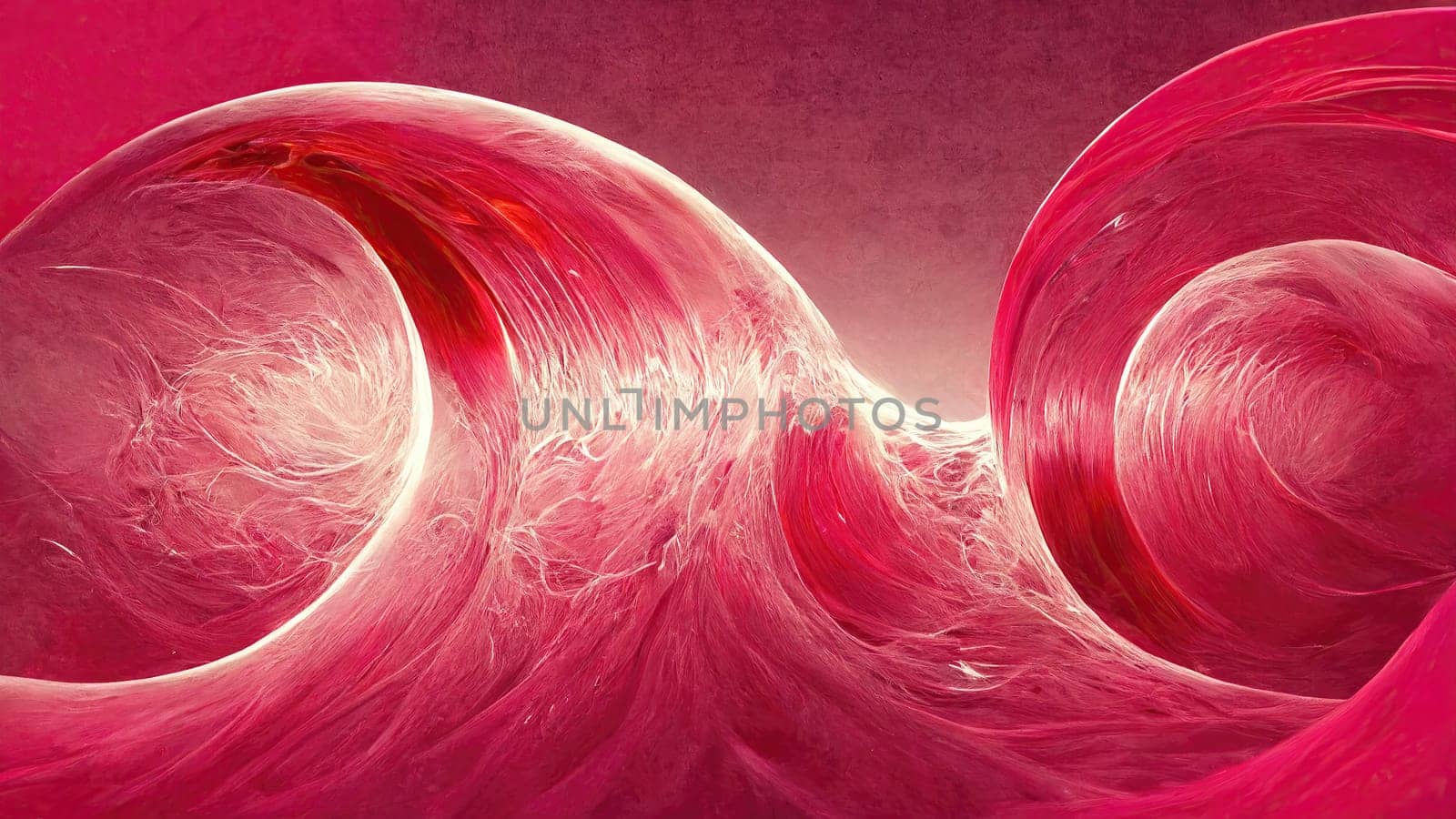 Red and pink trendy gradient abstract waves full frame horizontal. Artificial Art.