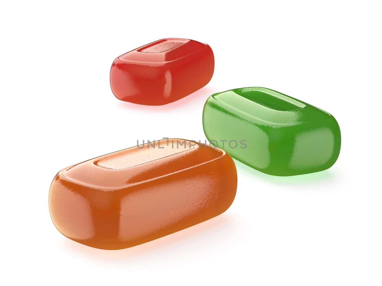 Colorful hard candies on white background