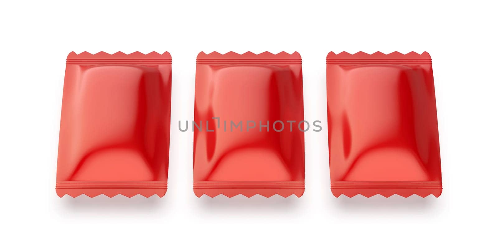 Three red sachets for hard candies, chocolates or other products