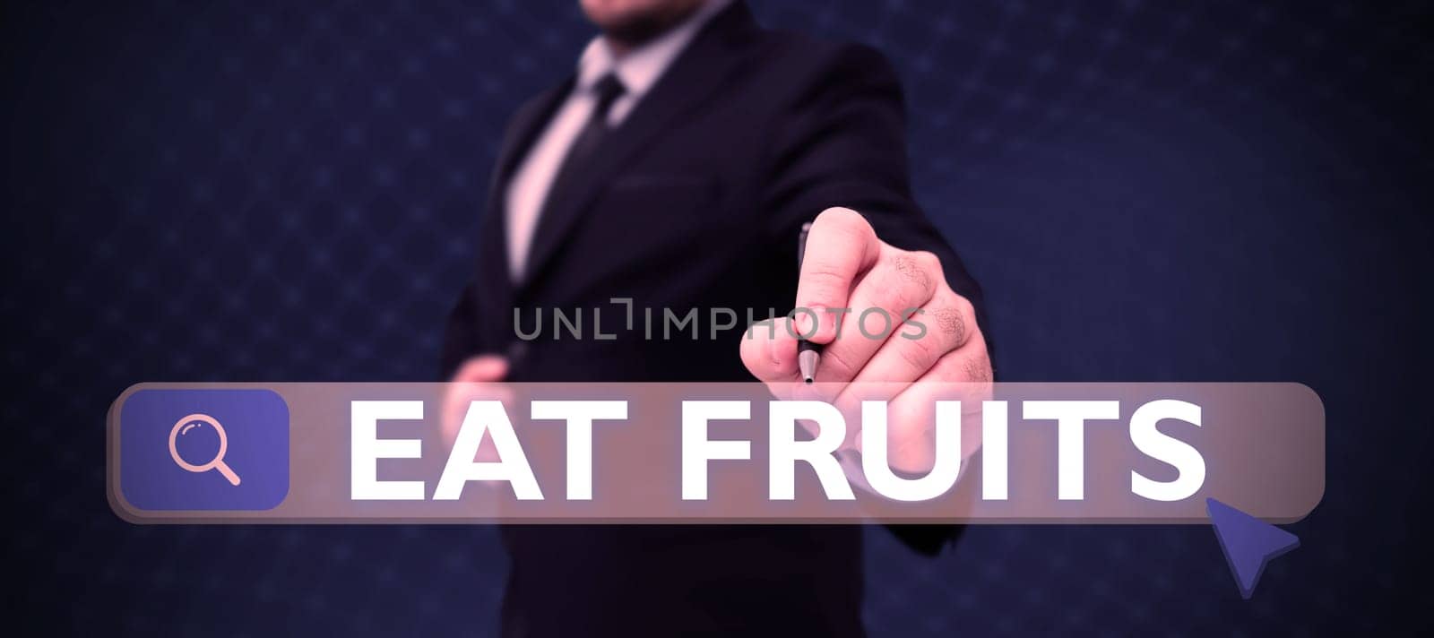 Hand writing sign Eat Fruits, Concept meaning consume any product of plant growth useful to humans or animals