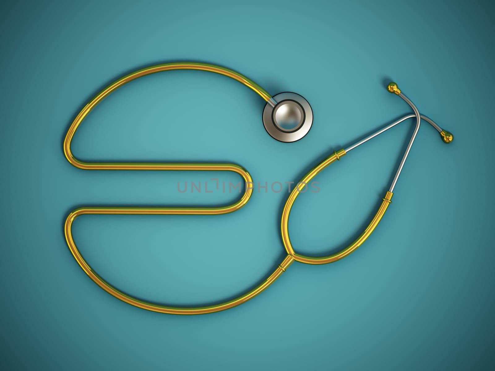 Stethoscope with Euro symbol shaped cord on green background. Medical costs and expenditures concept. 3D illustration.