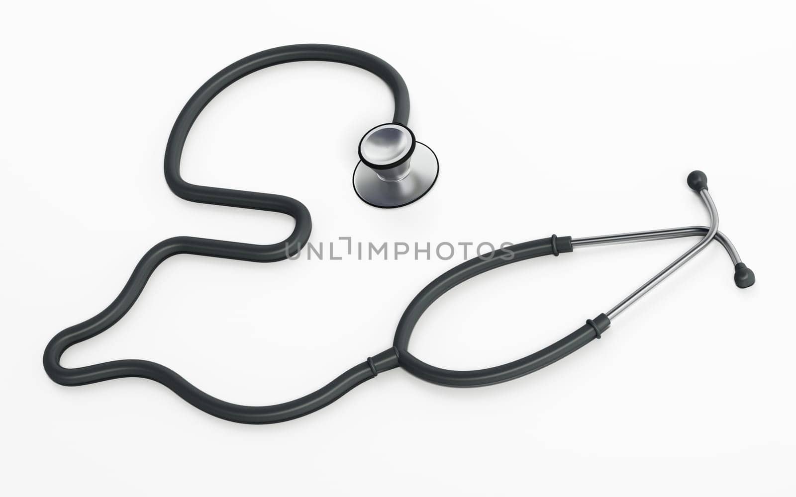 Stethoscope with Pound symbol shaped cord. Medical costs and expenditures concept. 3D illustration.