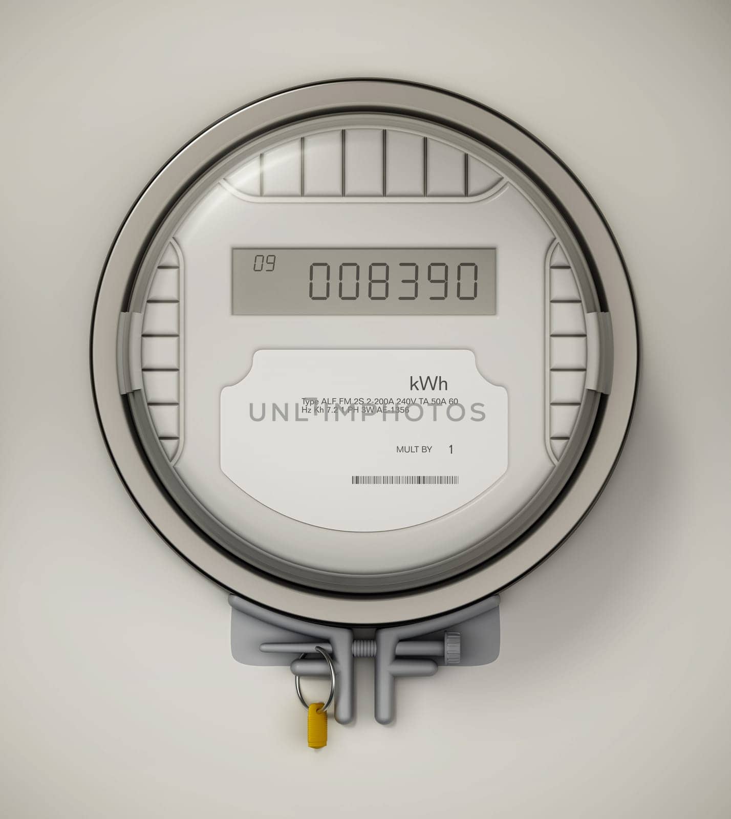 Electricity meter isolated on white background. 3D illustration.