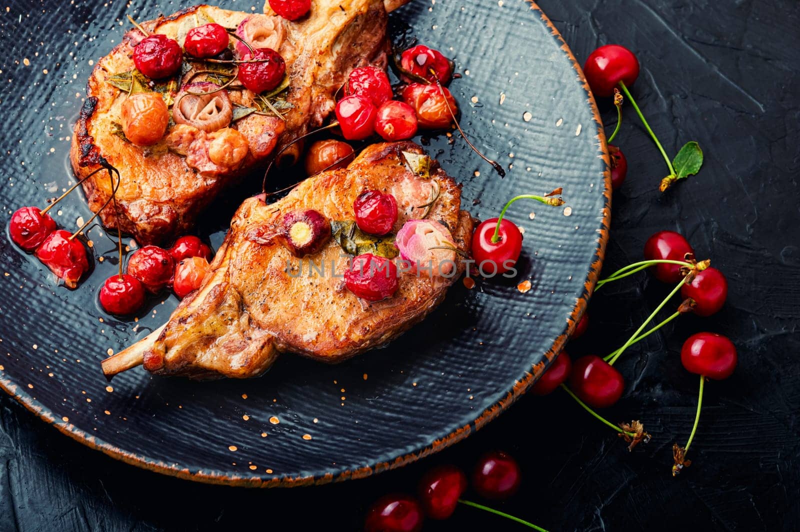Smoked meat ribs with cherry