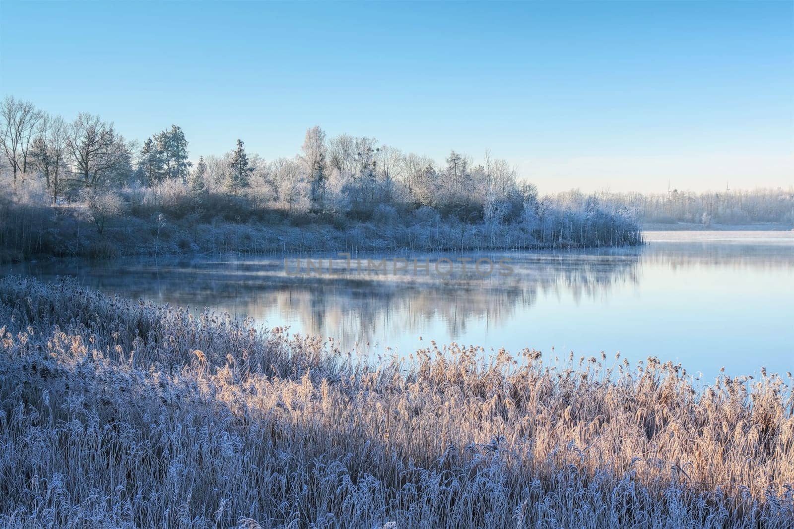 Drochow Lake in Lusatian Lake District in winter, Germany