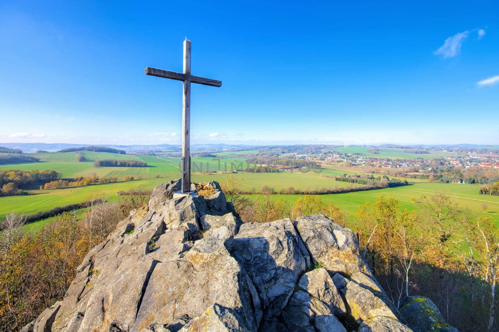 the mountain Grosser Stein in Zittau Mountains, autumn