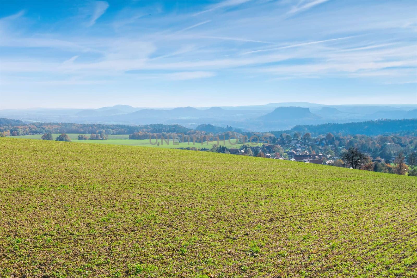 mountains in autumn, view to the Saxon Switzerland, Germany