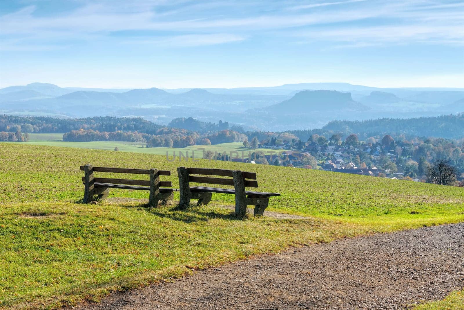 mountains in autumn, view to the Saxon Switzerland, Germany