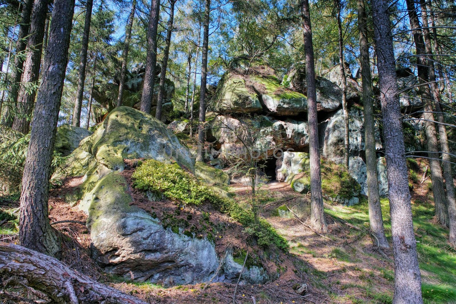 mountain Ameisenberg rock in Zittau Mountains, autumn