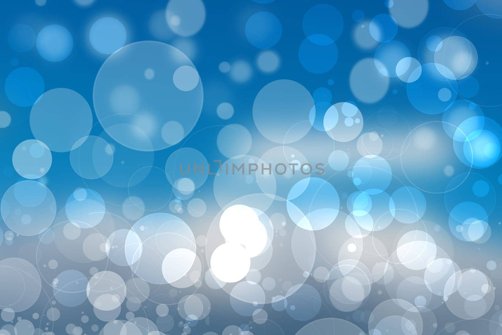 Abstract festive gradient dark blue gray silver bokeh background texture with white bokeh lights. Beautiful backdrop with space for christmas, invitation, or other holidays.