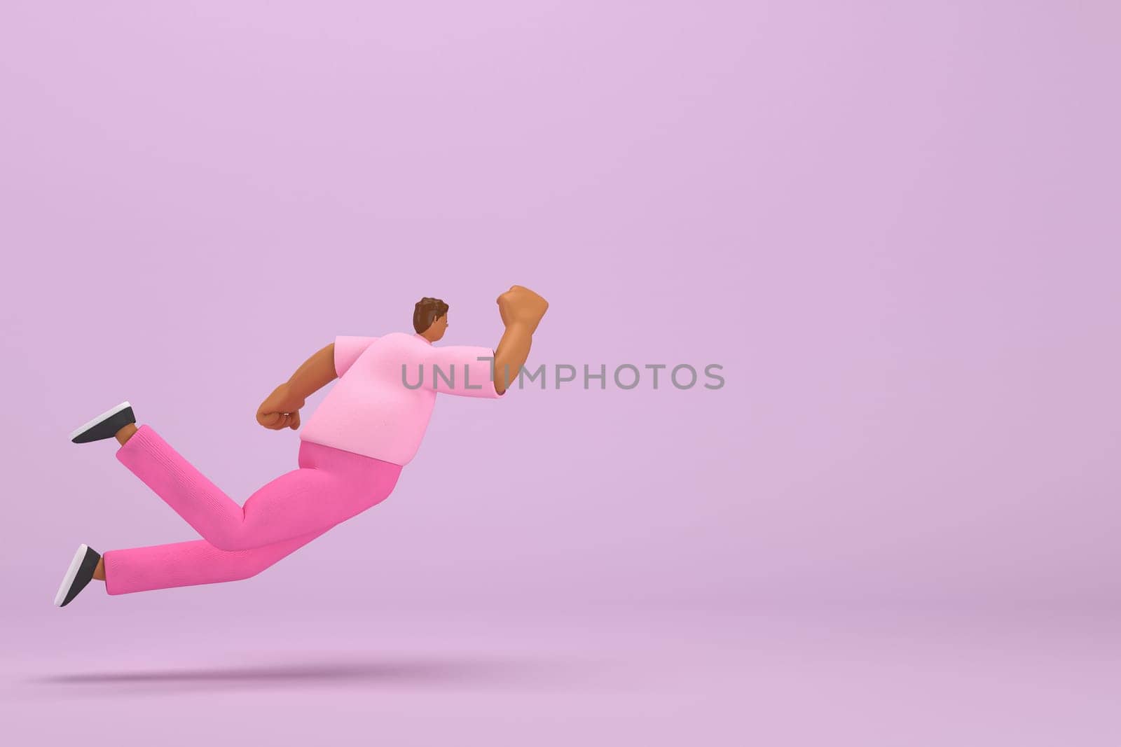 The black man with pink clothes.  He is falling down. 3d illustrator of cartoon character in acting.