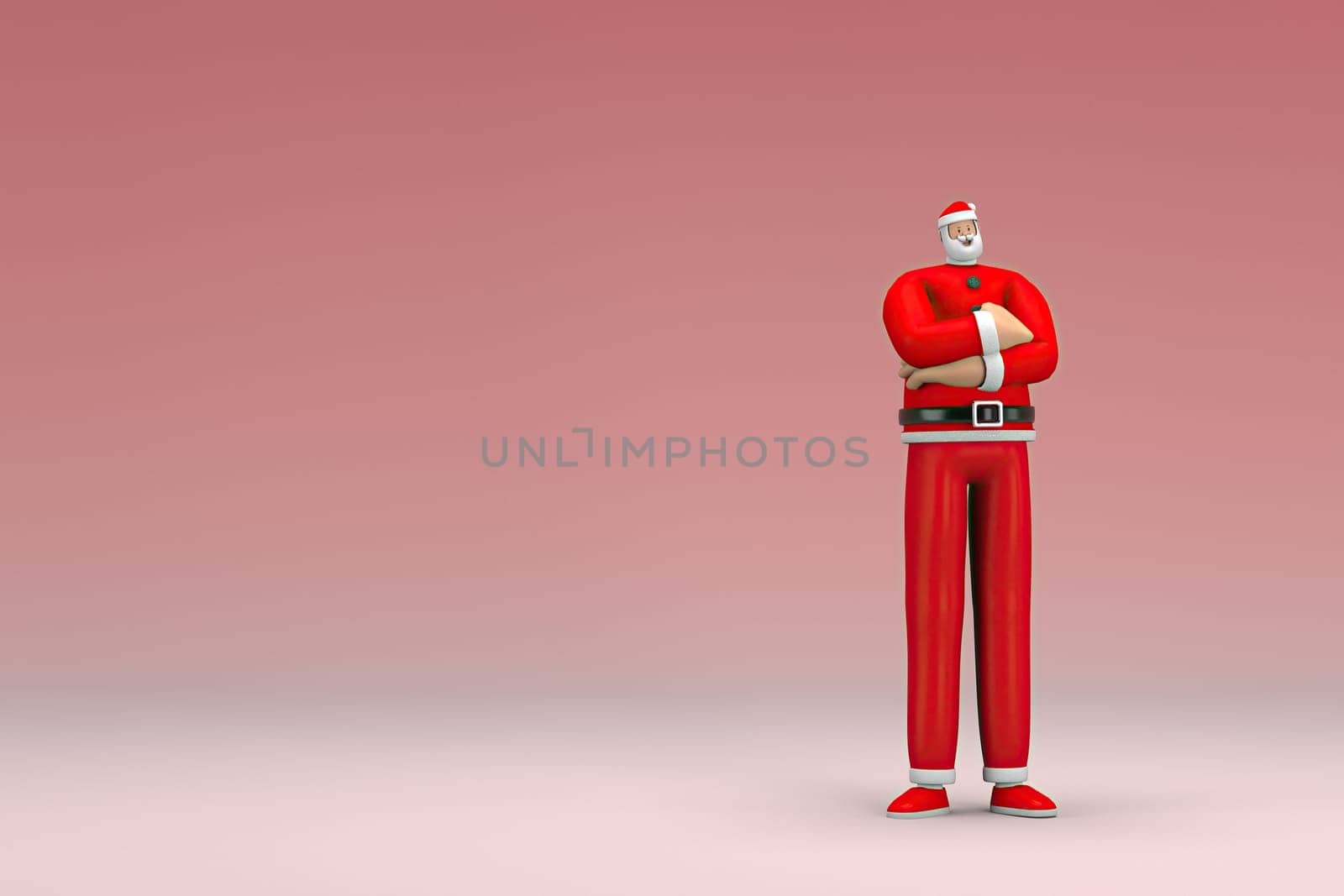 A man wearing Santa Claus costume. He is expression of hand when talking. 3d rendering of cartoon character in acting.