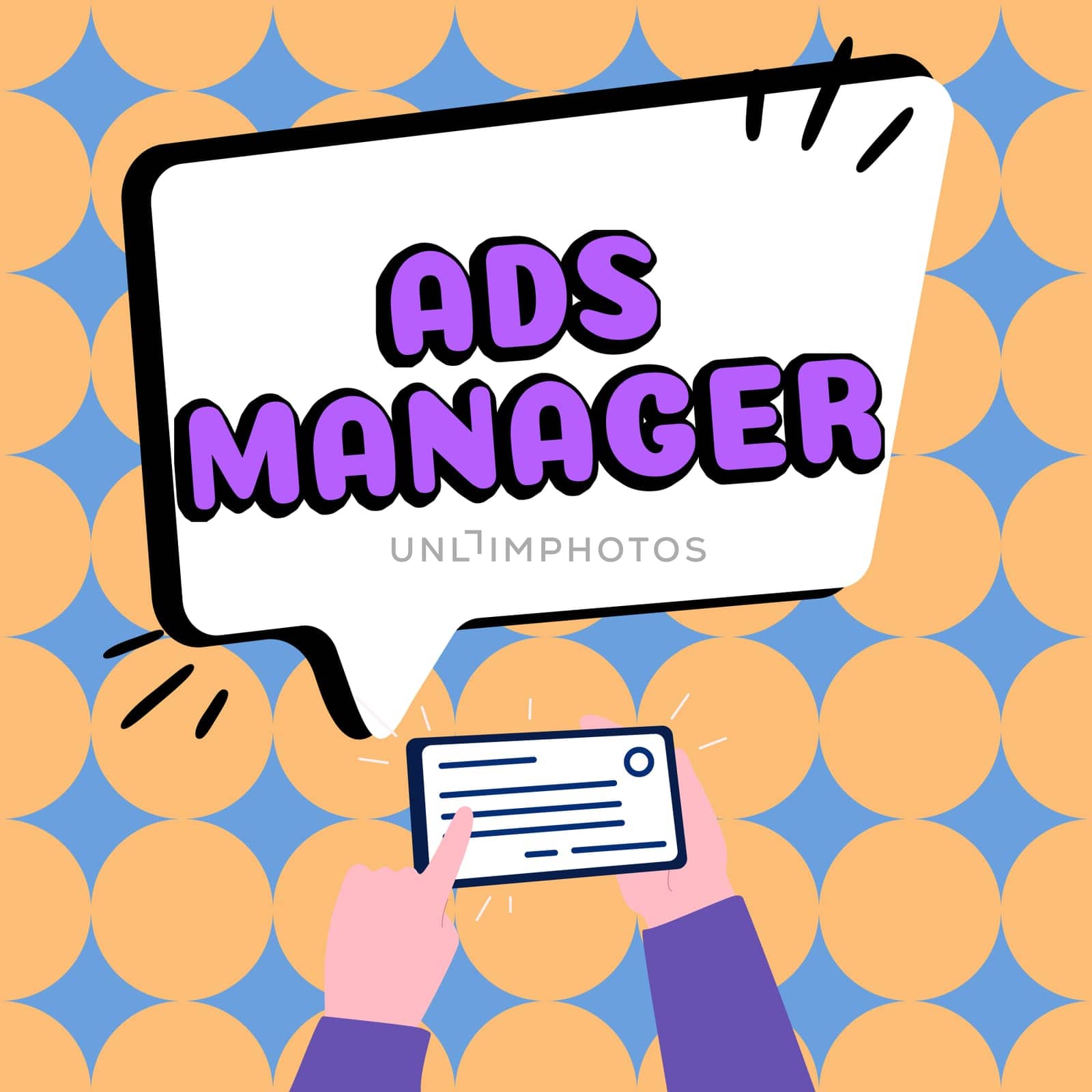 Handwriting text Ads Manager, Business overview oversee and control the various advertising activities