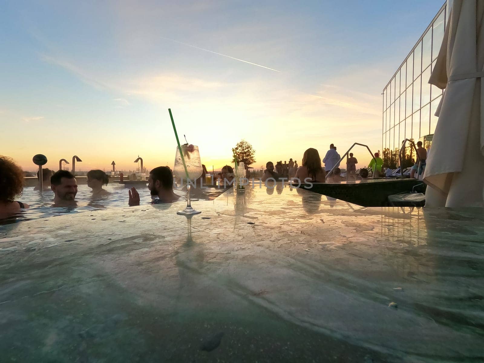 Busteni, Romania - January 1, 2023: People at Therme Bucharest - the largest entertainment and wellness family complex for rest and relaxation