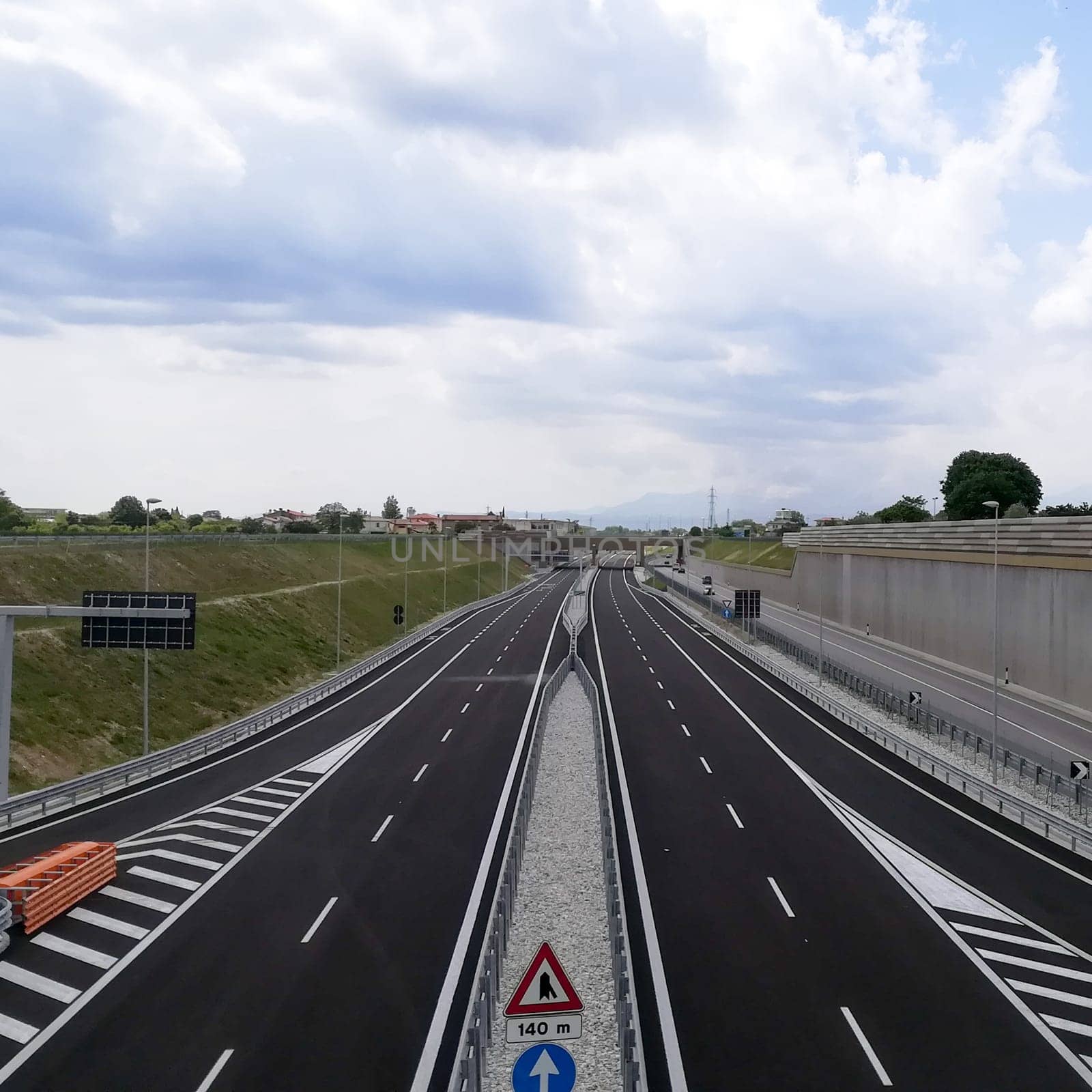 Brand new Empty highway view. No traffic. Transportation background