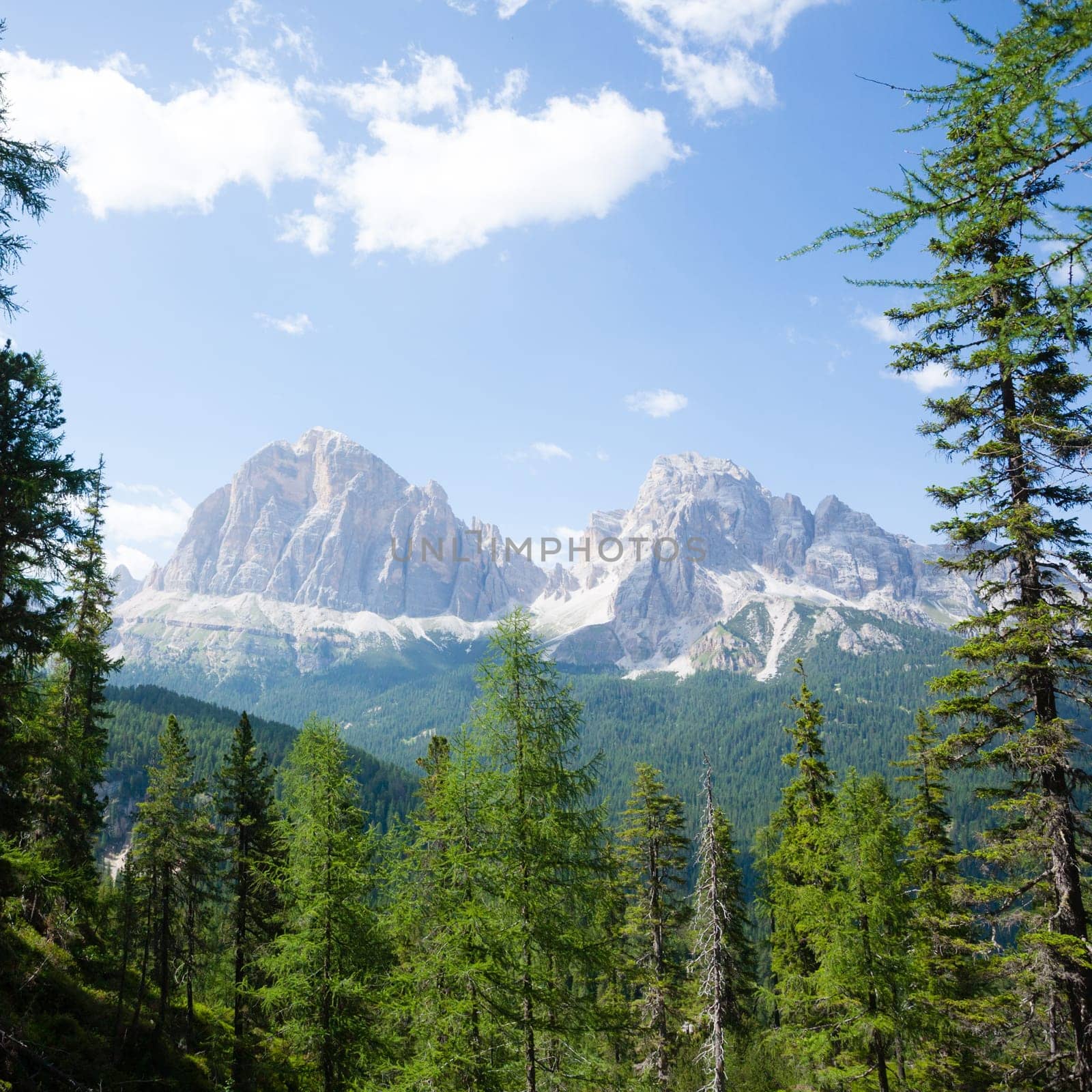 Dolomites range landscape. Summer mountain panorama. Italian dolomites