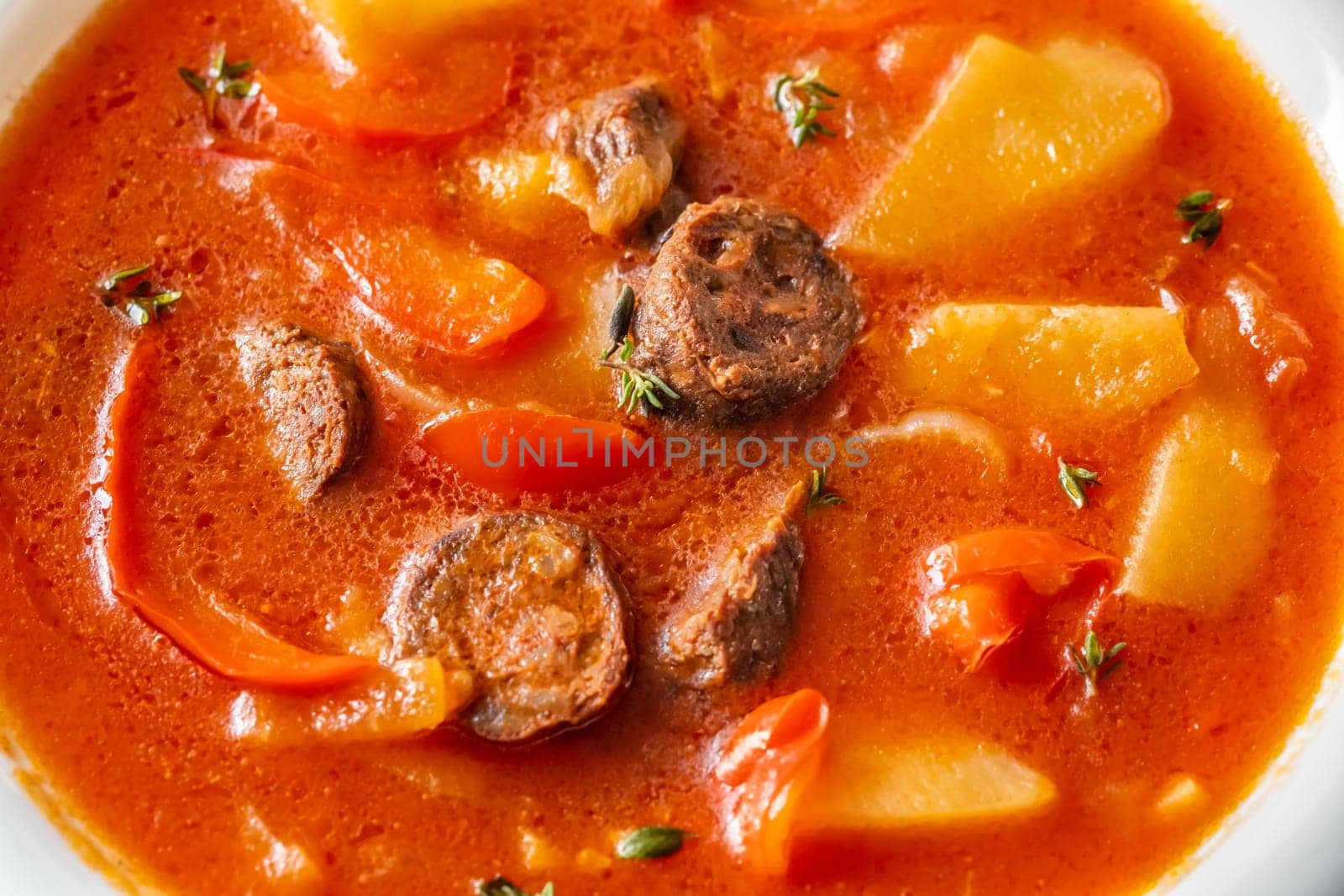 Bowl of spanish spicy potato chorizo stew