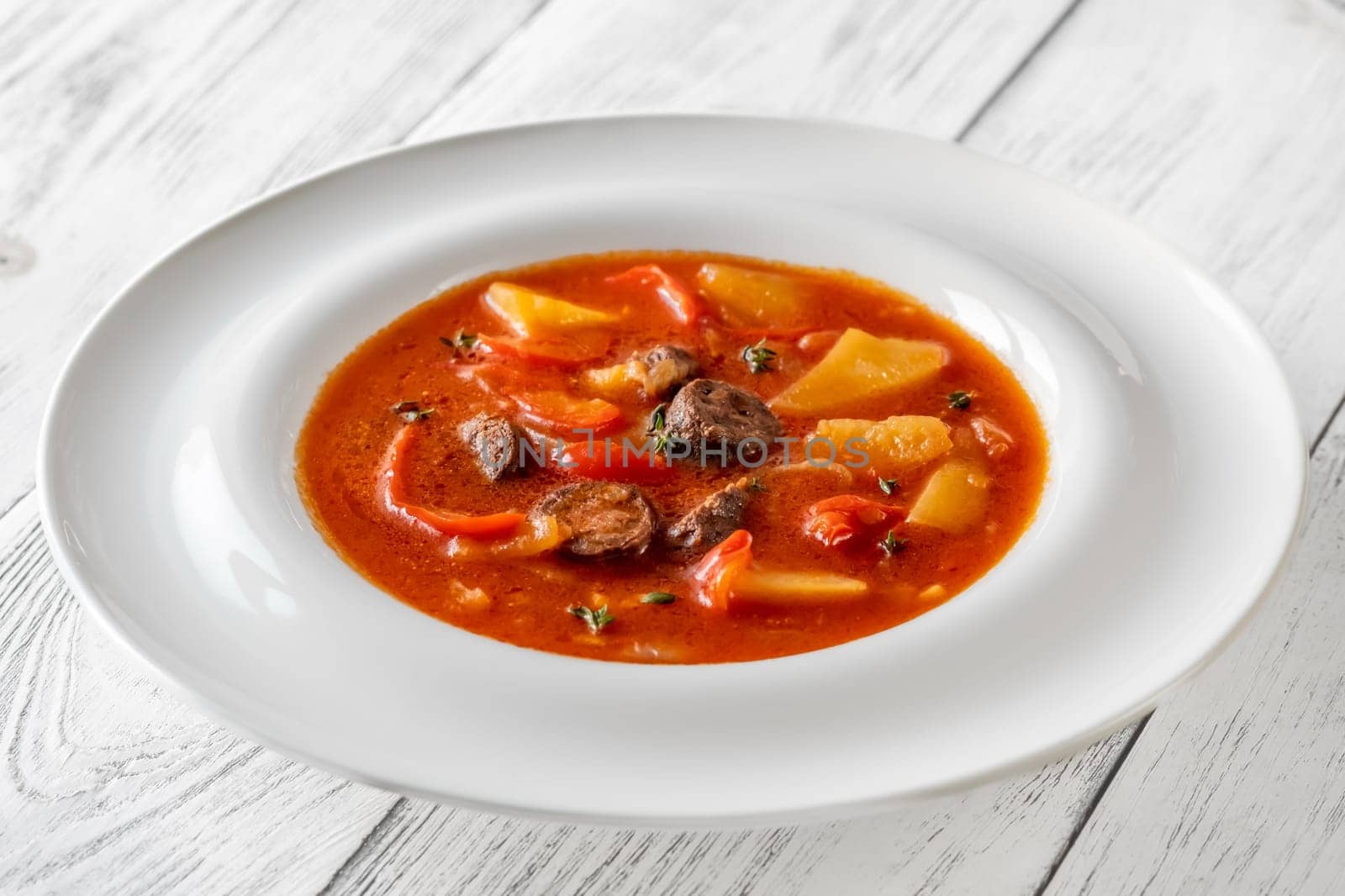 Bowl of spanish spicy potato chorizo stew