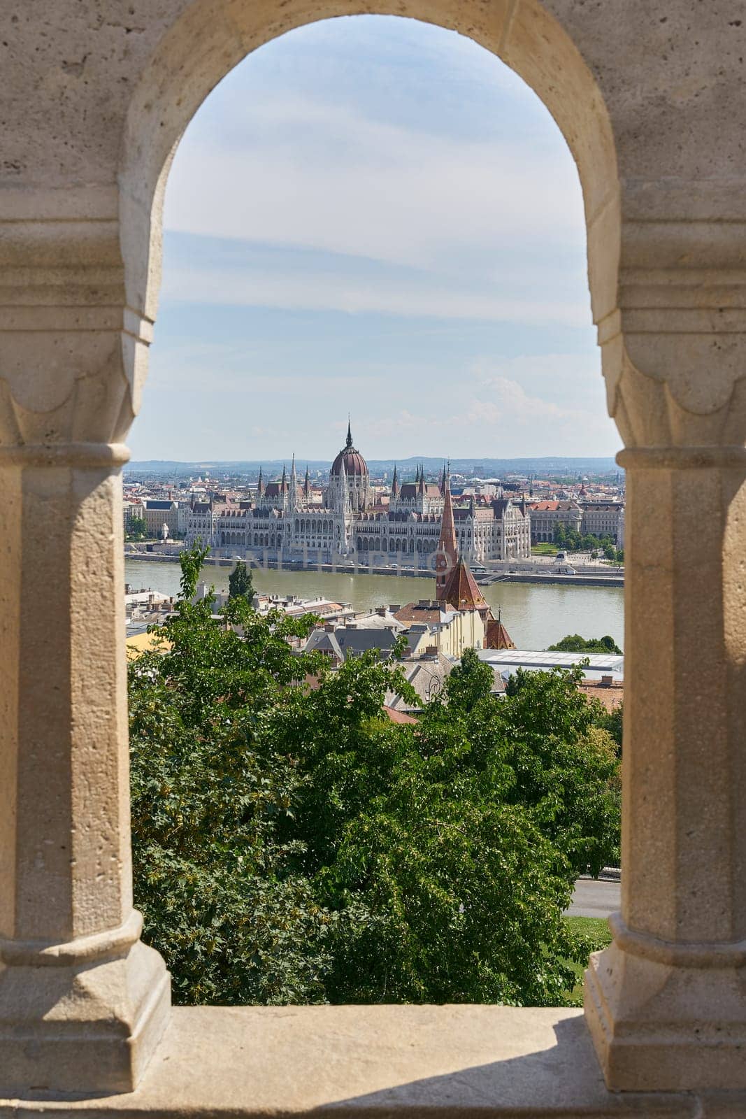 View of the Parliament in Budapest's Pest district from the Fishermen's Bastion on the other side of the Danube River