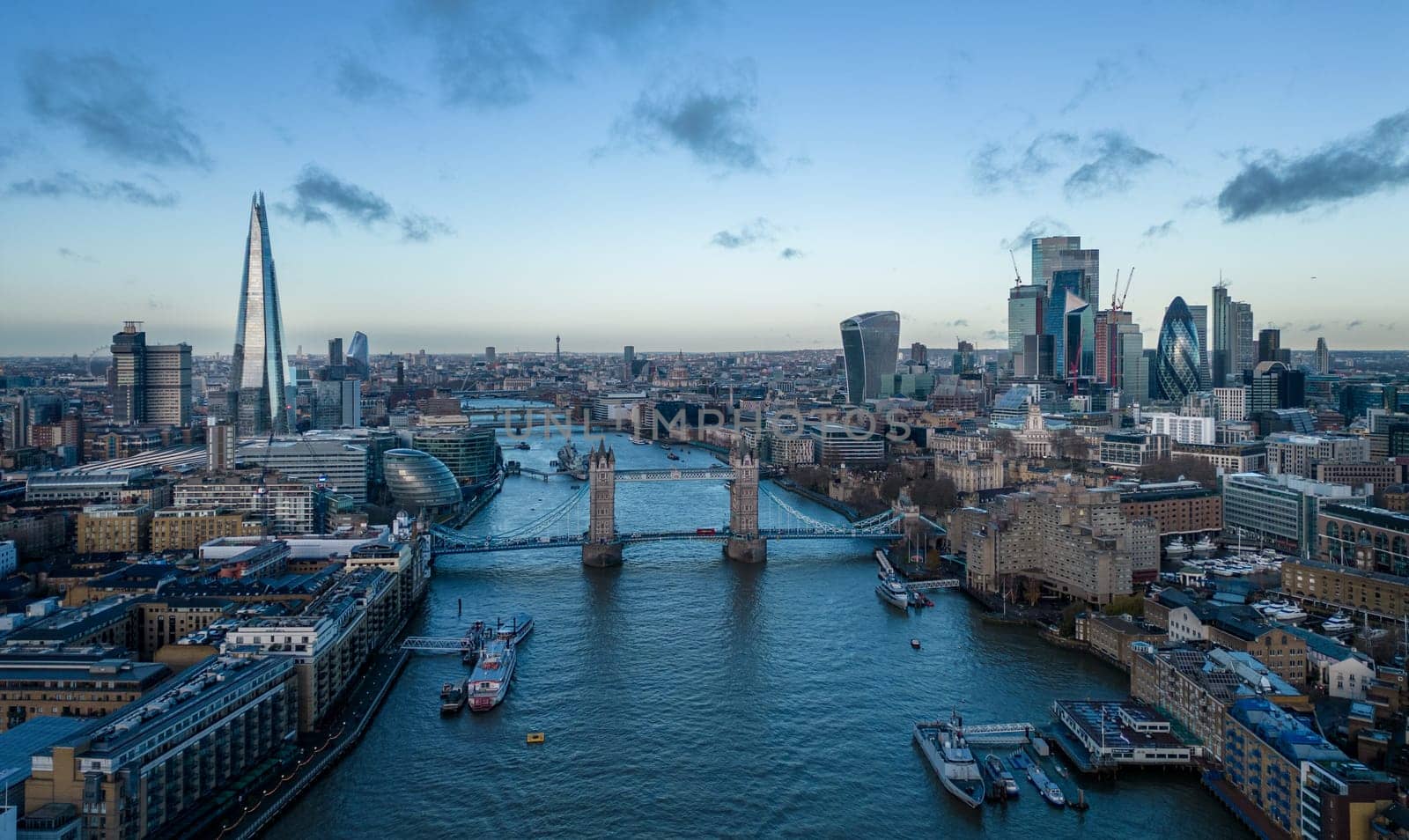 London in the early morning - aerial view - LONDON, UNITED KINGDOM - DECEMBER 20, 2022