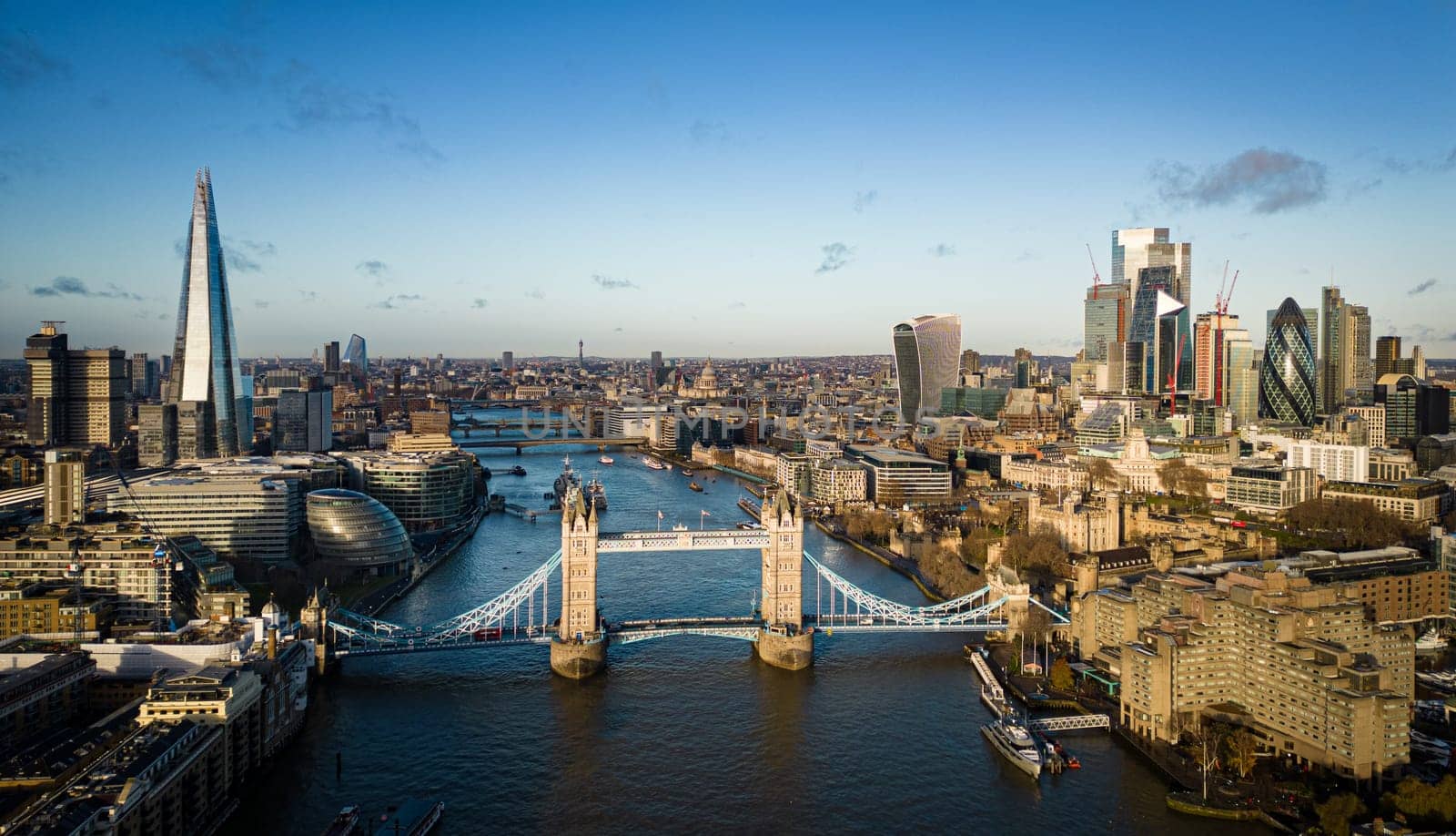 Amazing view over London and River Thames on a sunny day - LONDON, UNITED KINGDOM - DECEMBER 20, 2022