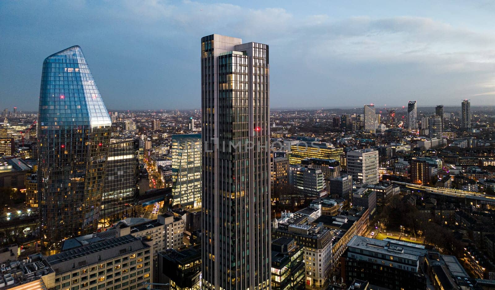 London in the evening - beautiful aerial view at sunset - LONDON, UNITED KINGDOM - DECEMBER 20, 2022