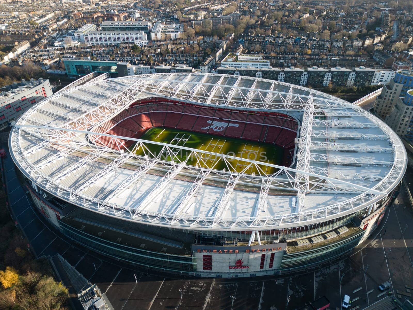 Emirates Stadium - home of Arsenal London soccer club - aerial view - travel photography
