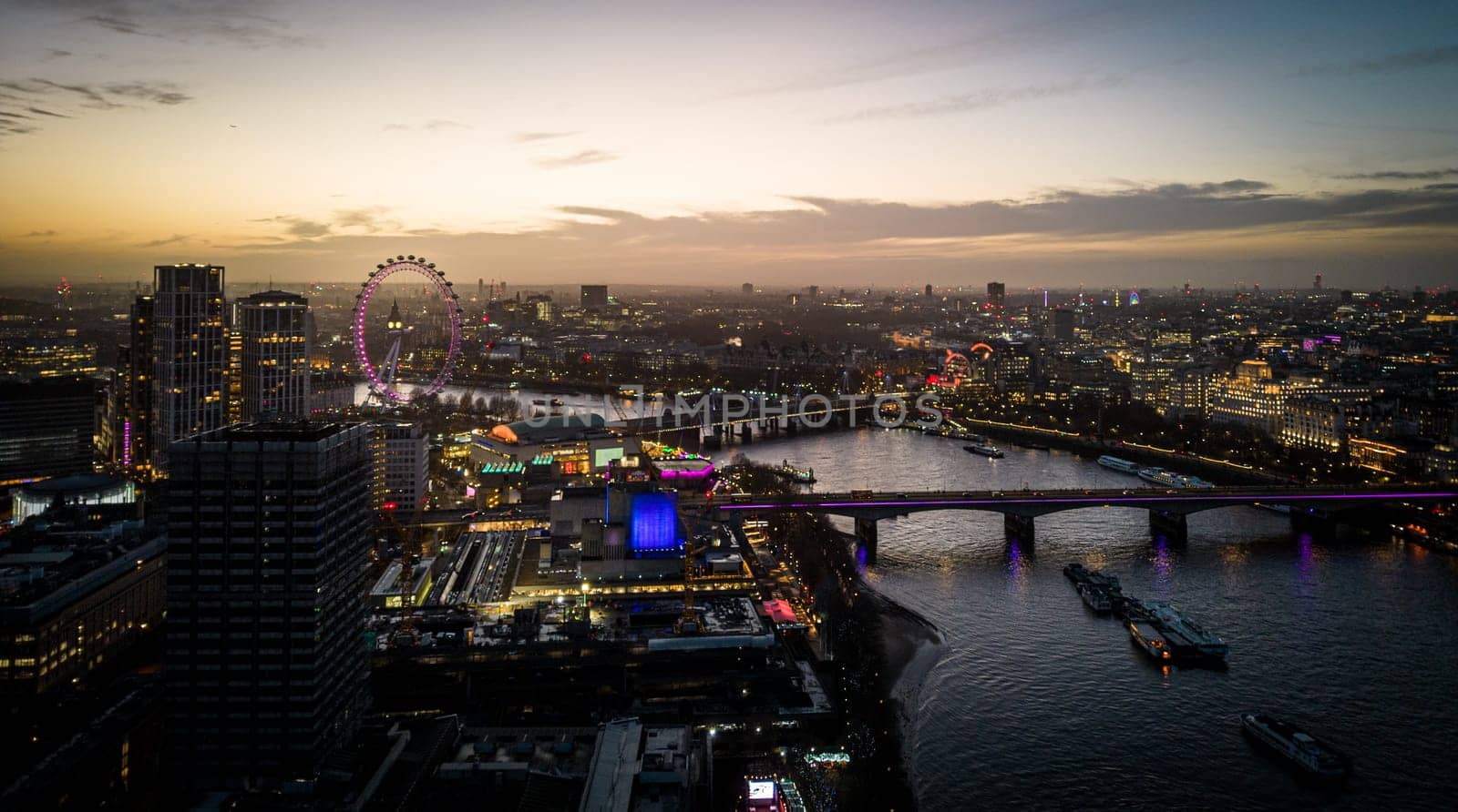 City of London in the evening - aerial view - LONDON, UNITED KINGDOM - DECEMBER 20, 2022