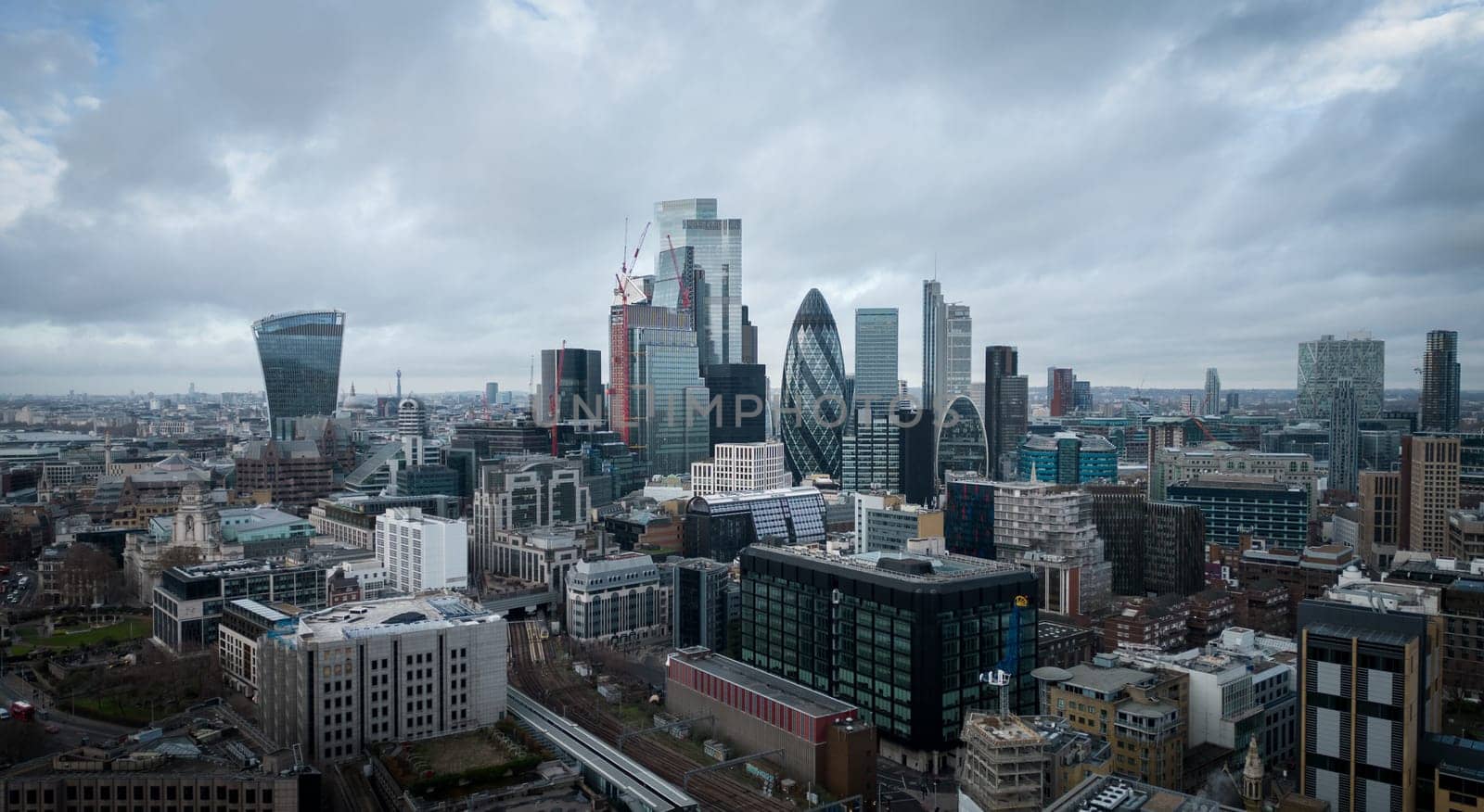 Amazing aerial view over the City of London with its iconic buildings - LONDON, UNITED KINGDOM - DECEMBER 20, 2022
