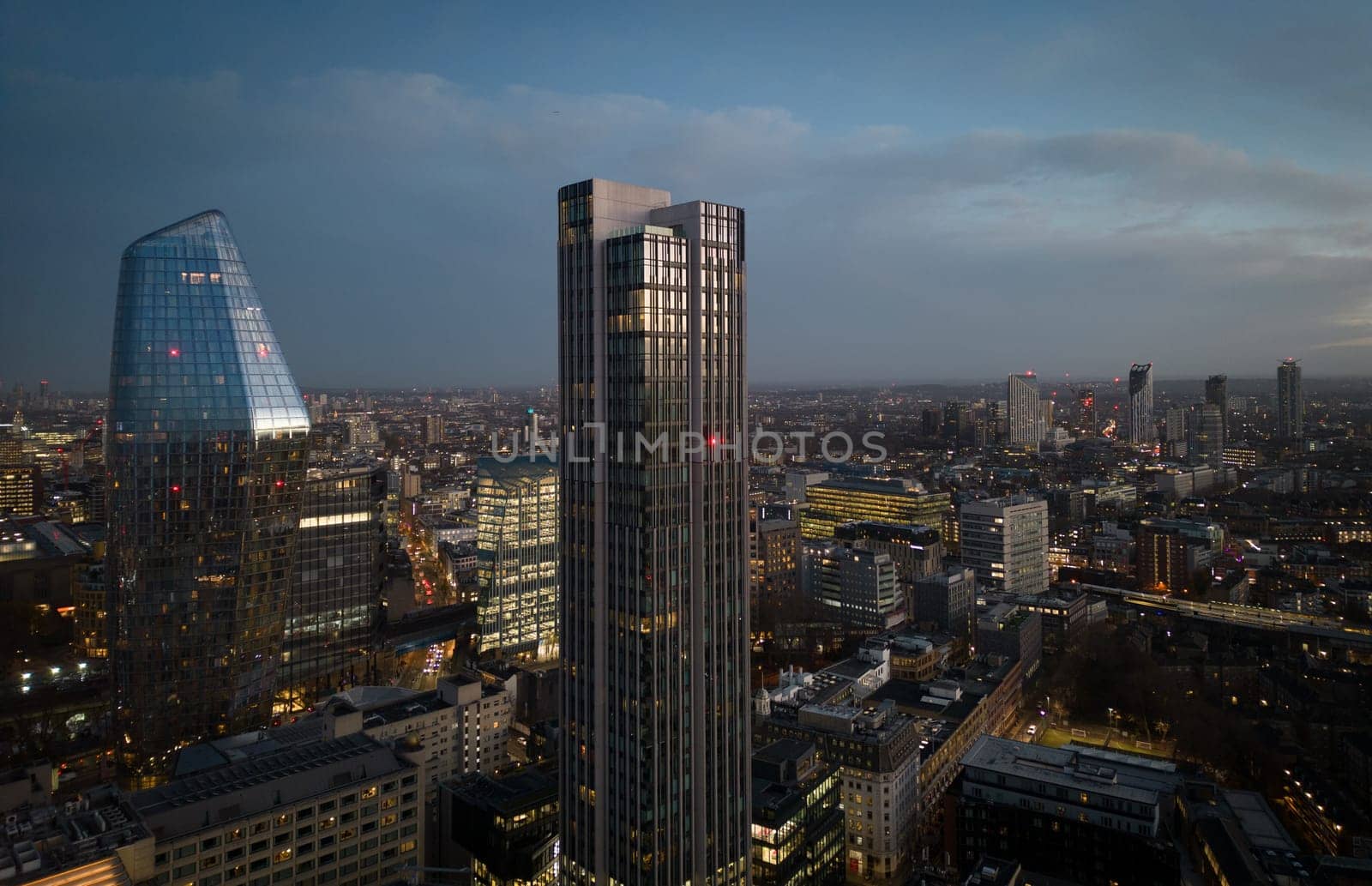 London in the evening - beautiful aerial view at sunset - LONDON, UNITED KINGDOM - DECEMBER 20, 2022