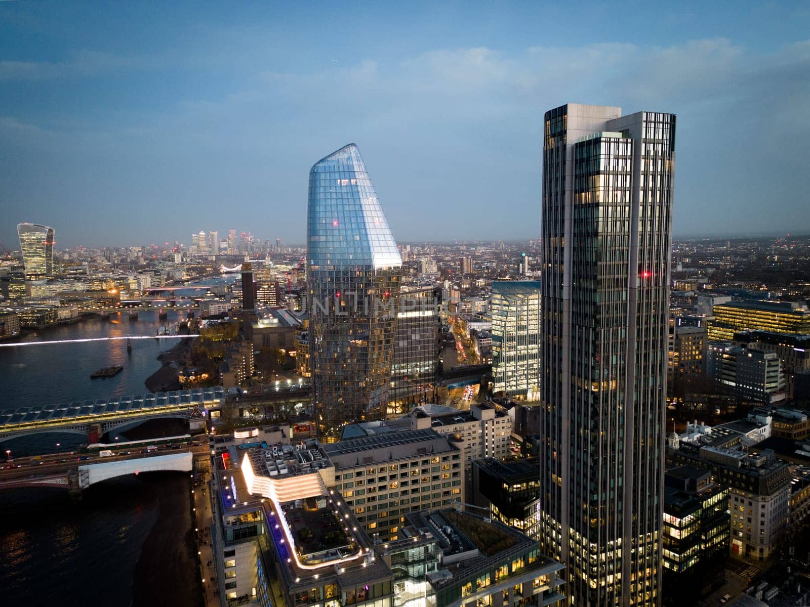 London in the evening - beautiful aerial view at sunset - LONDON, UNITED KINGDOM - DECEMBER 20, 2022