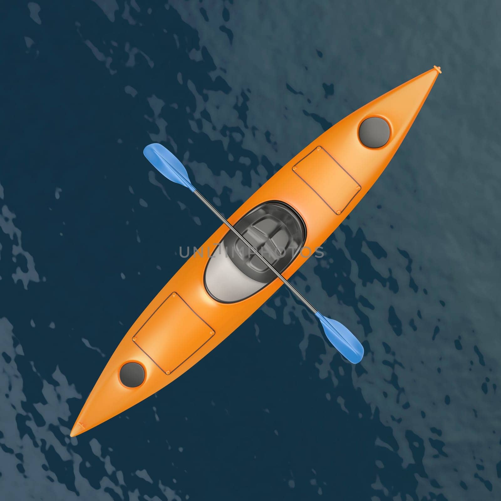 Empty plastic kayak on wavy water, top view