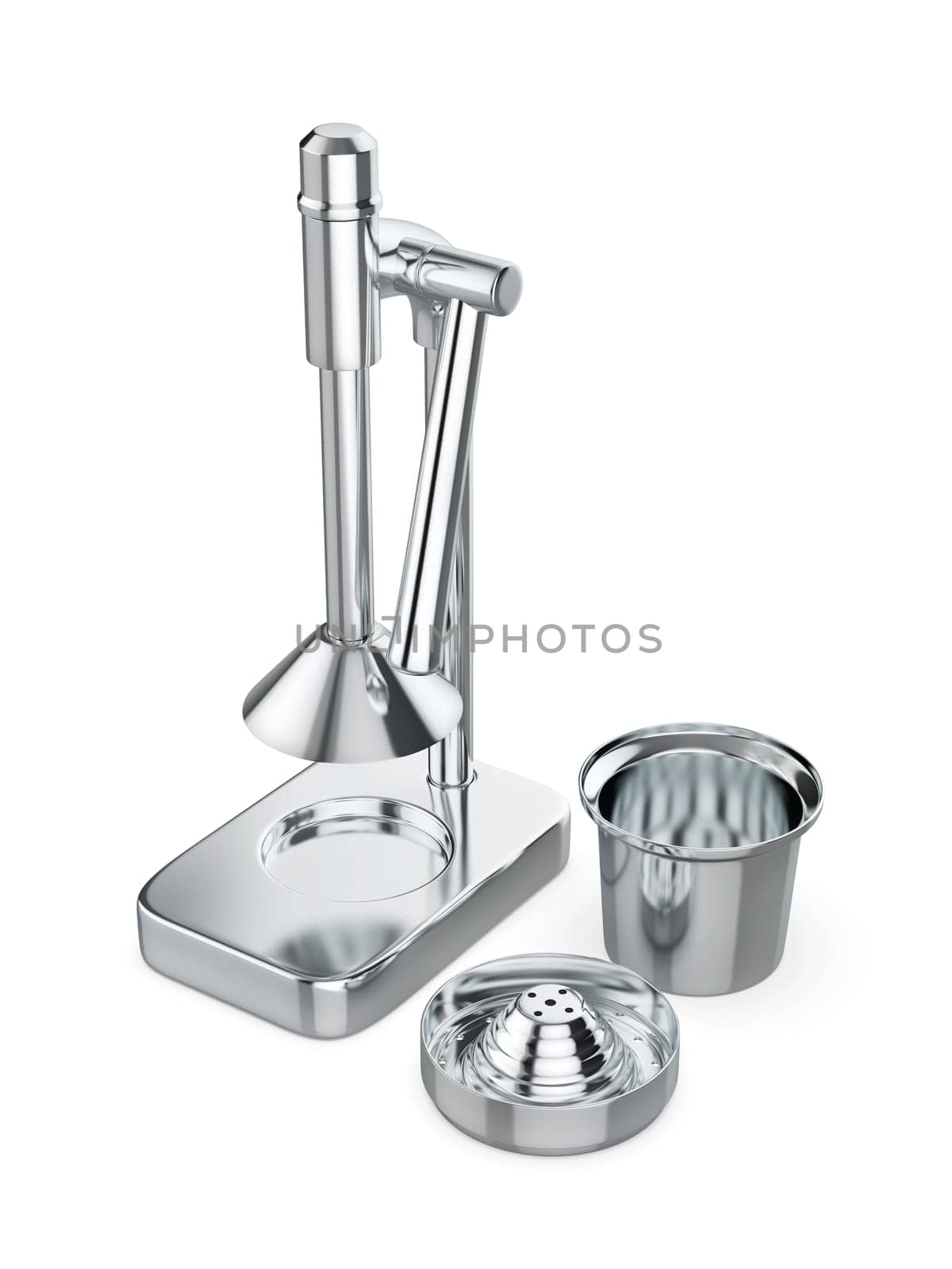 Silver citrus hand press on white background