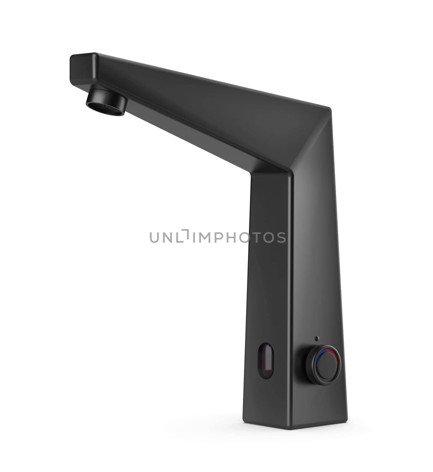 Matte black touchless sensor faucet on white background