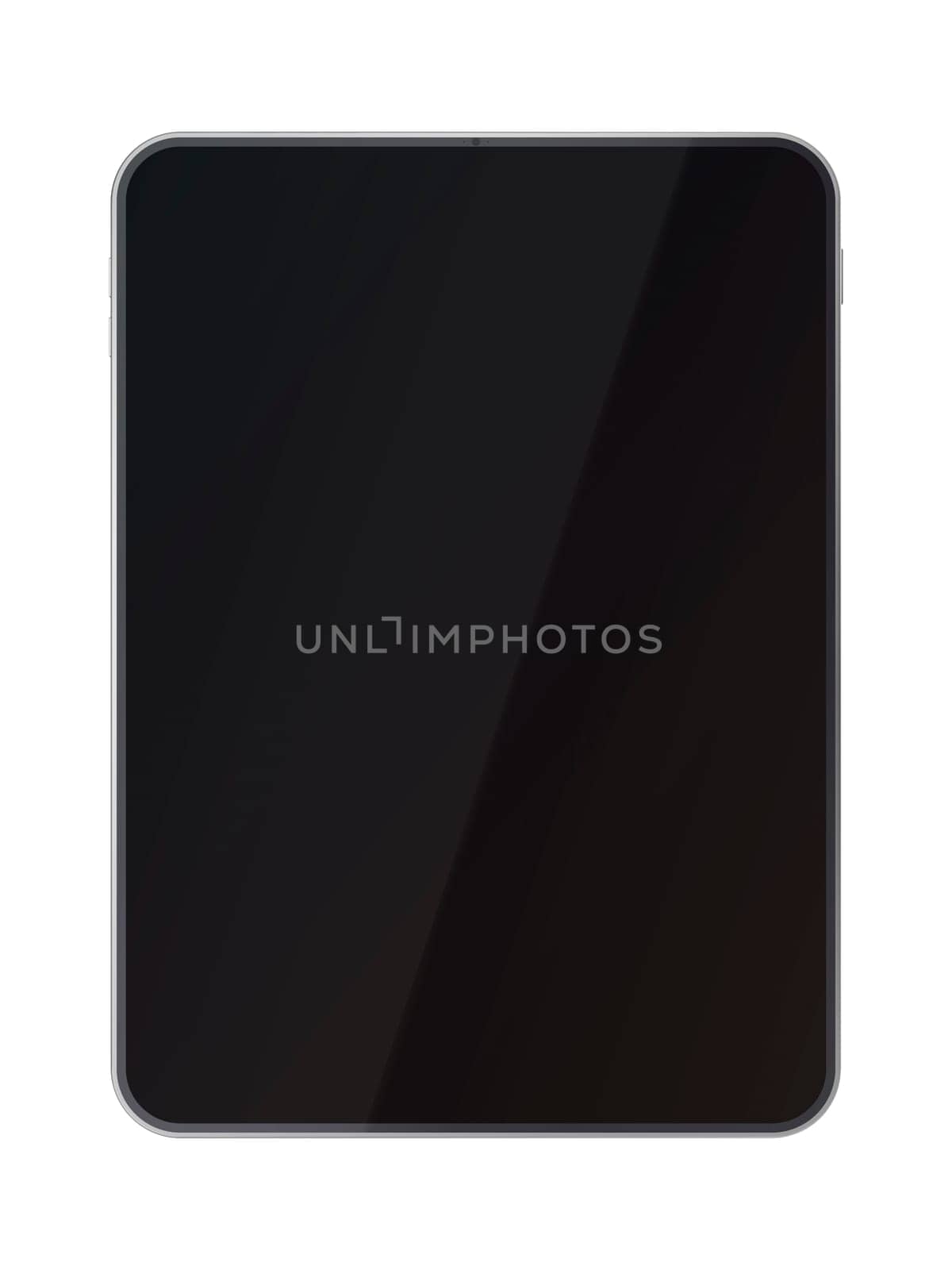 Modern tablet with blank display on white background, front view