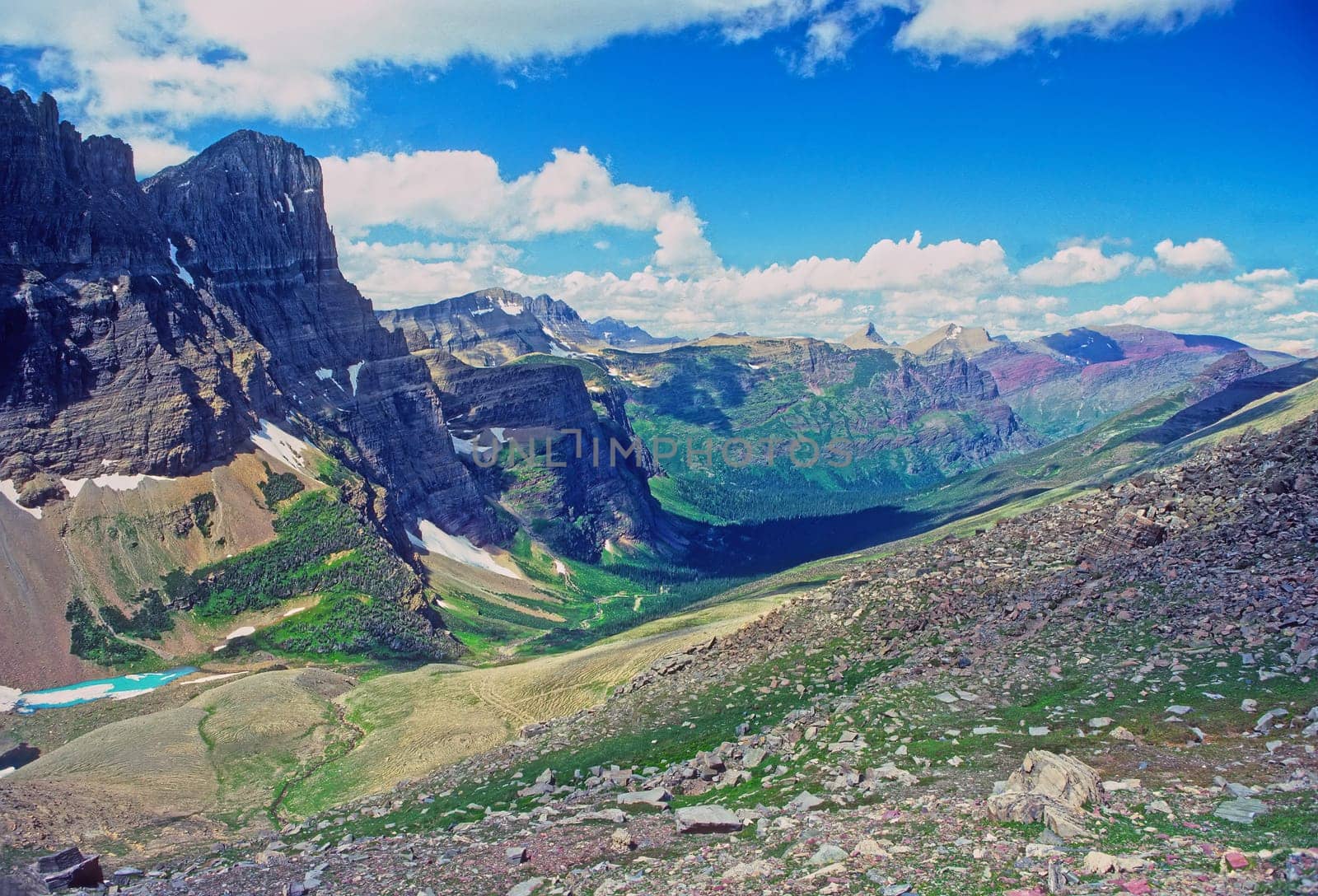 Dramatic View of the Cataract Valley From a Siyeh Pass in Glacier National Park in Montana