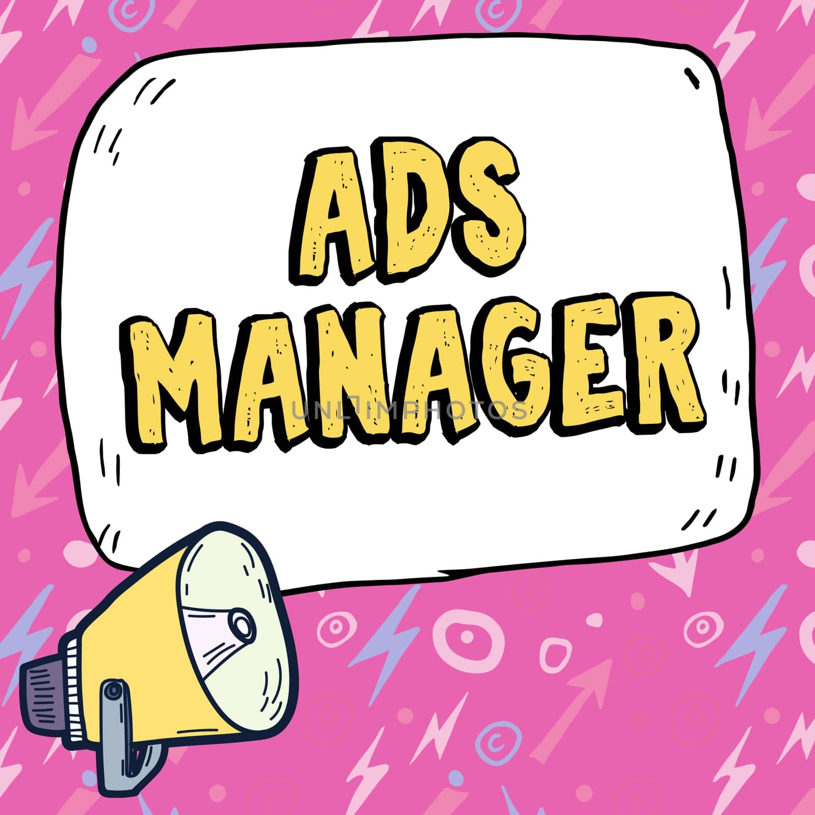 Writing displaying text Ads Manager, Business idea oversee and control the various advertising activities