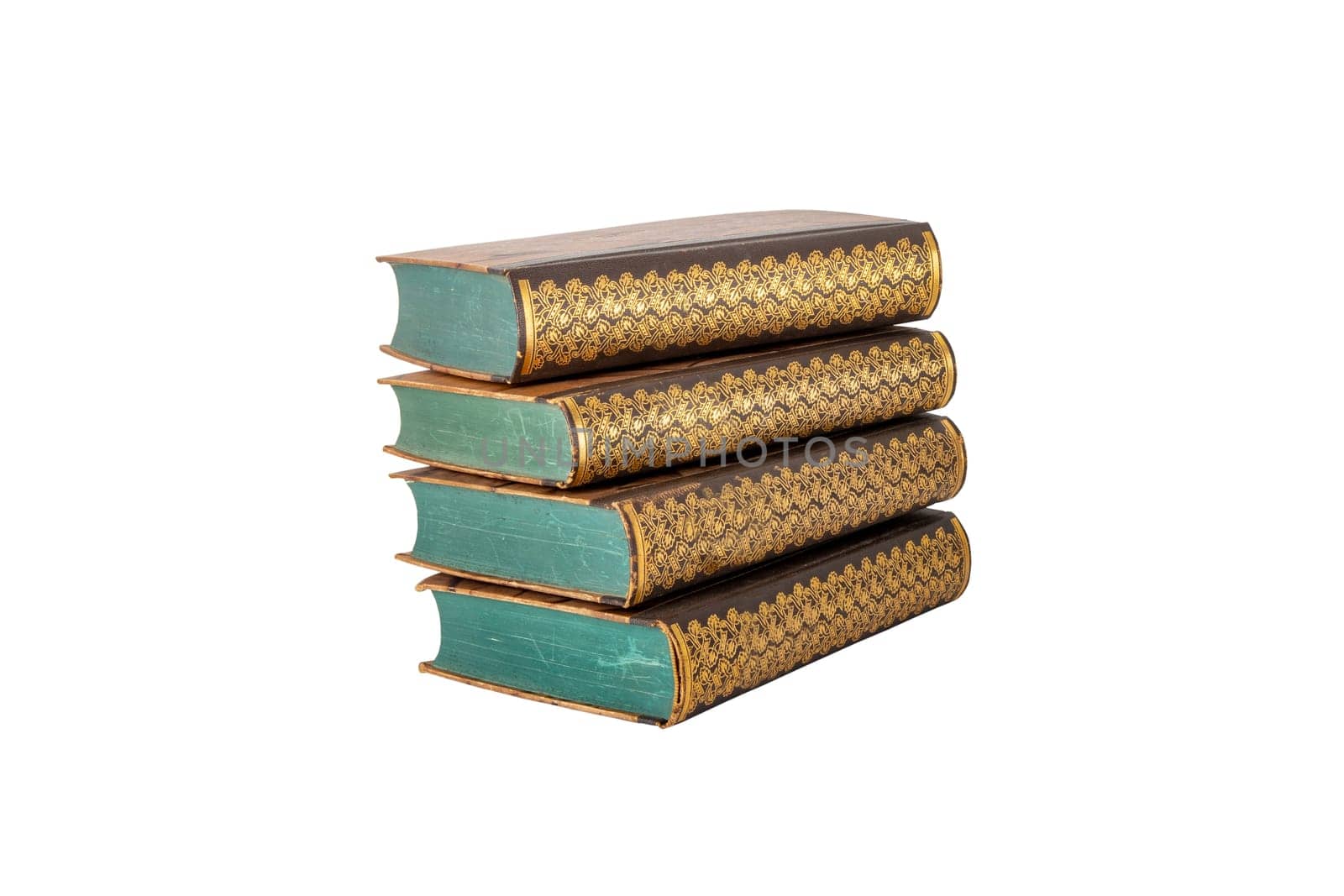 Pile of vintage old books isolated on a white background. Clipping path.