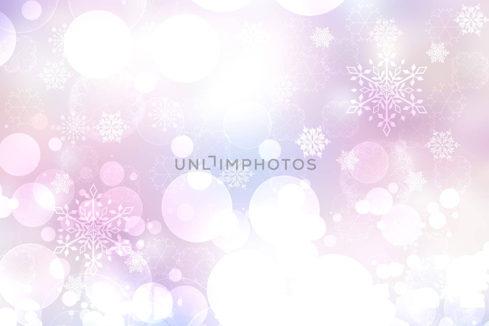 Abstract blurred festive delicate winter christmas or Happy New Year background with shiny blue pink and white bokeh lighted stars. Space for your design. Card concept.