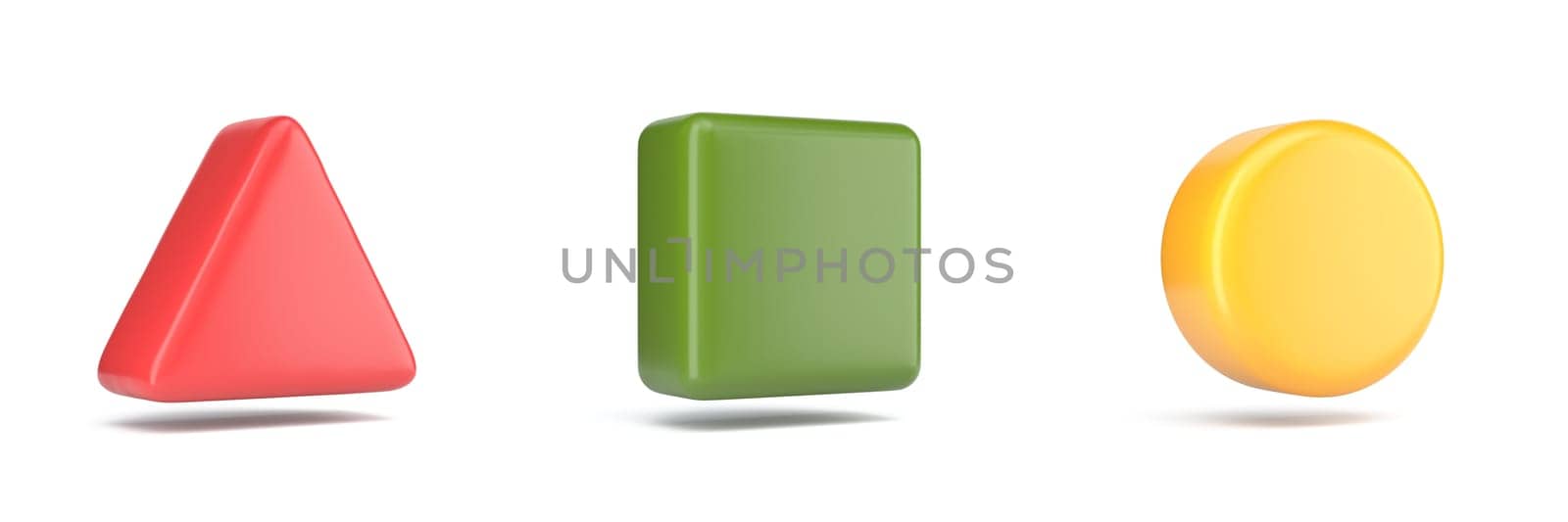 Three basic shape 3D rendering illustration isolated on white background