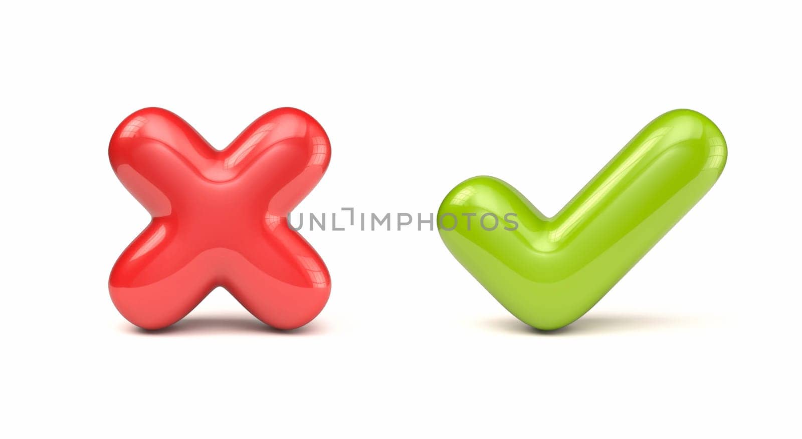 Incorrect and correct sign 3D rendering illustration isolated on white background