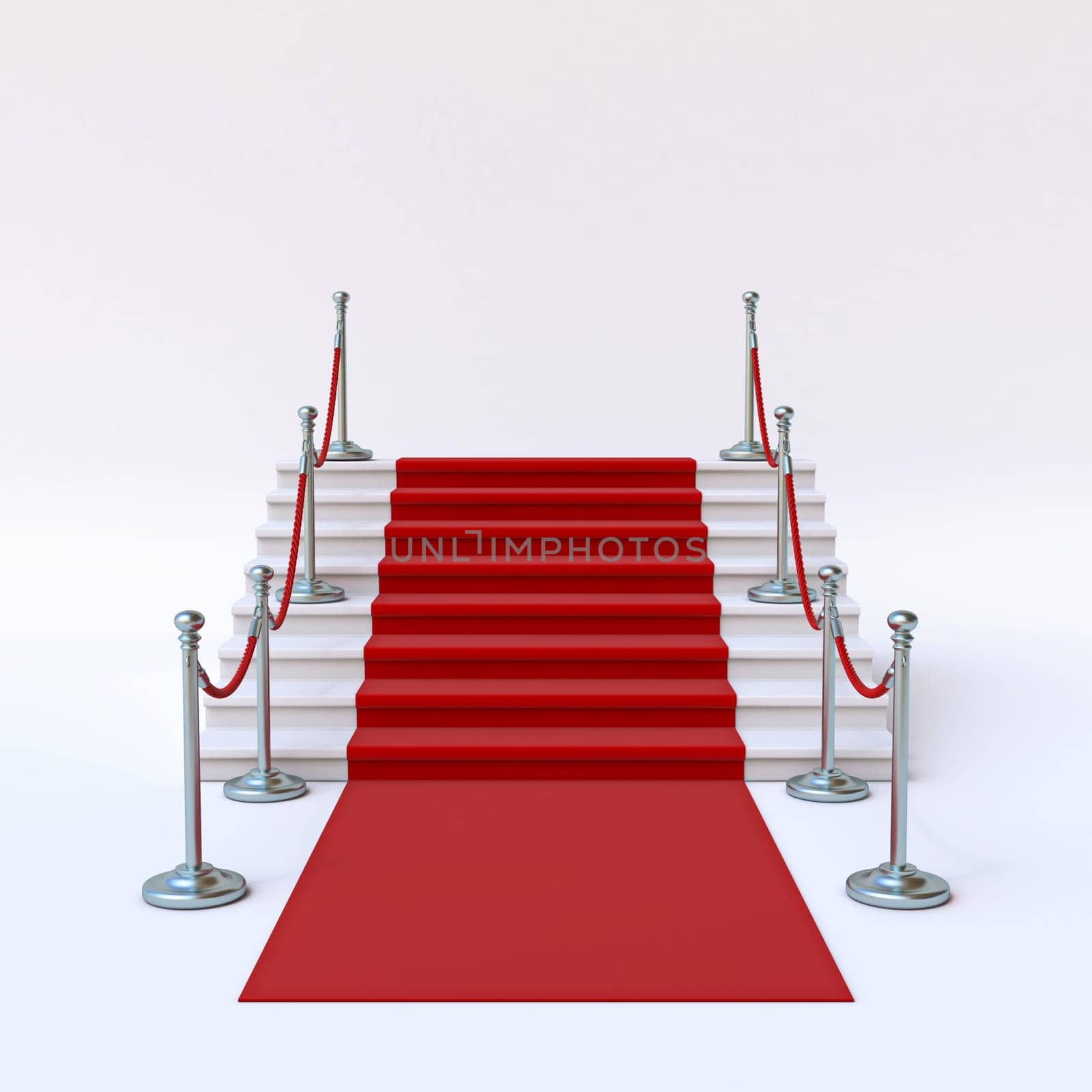 Red carpet stairs 3D rendering illustration isolated on white background