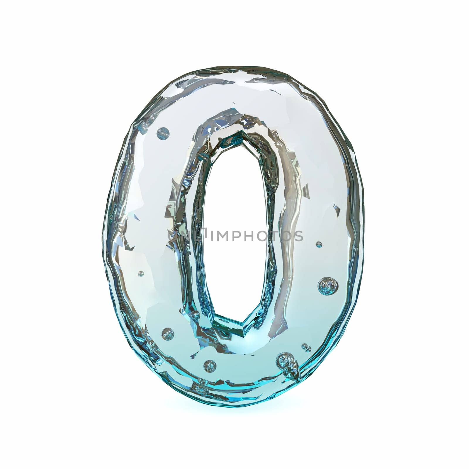Blue ice font Number 0 ZERO 3D rendering illustration isolated on white background