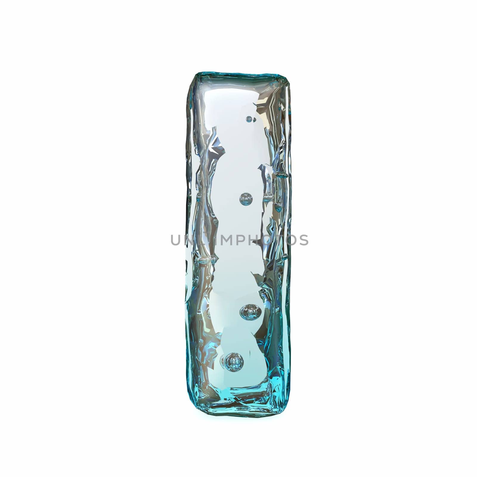 Blue ice font Letter I 3D rendering illustration isolated on white background
