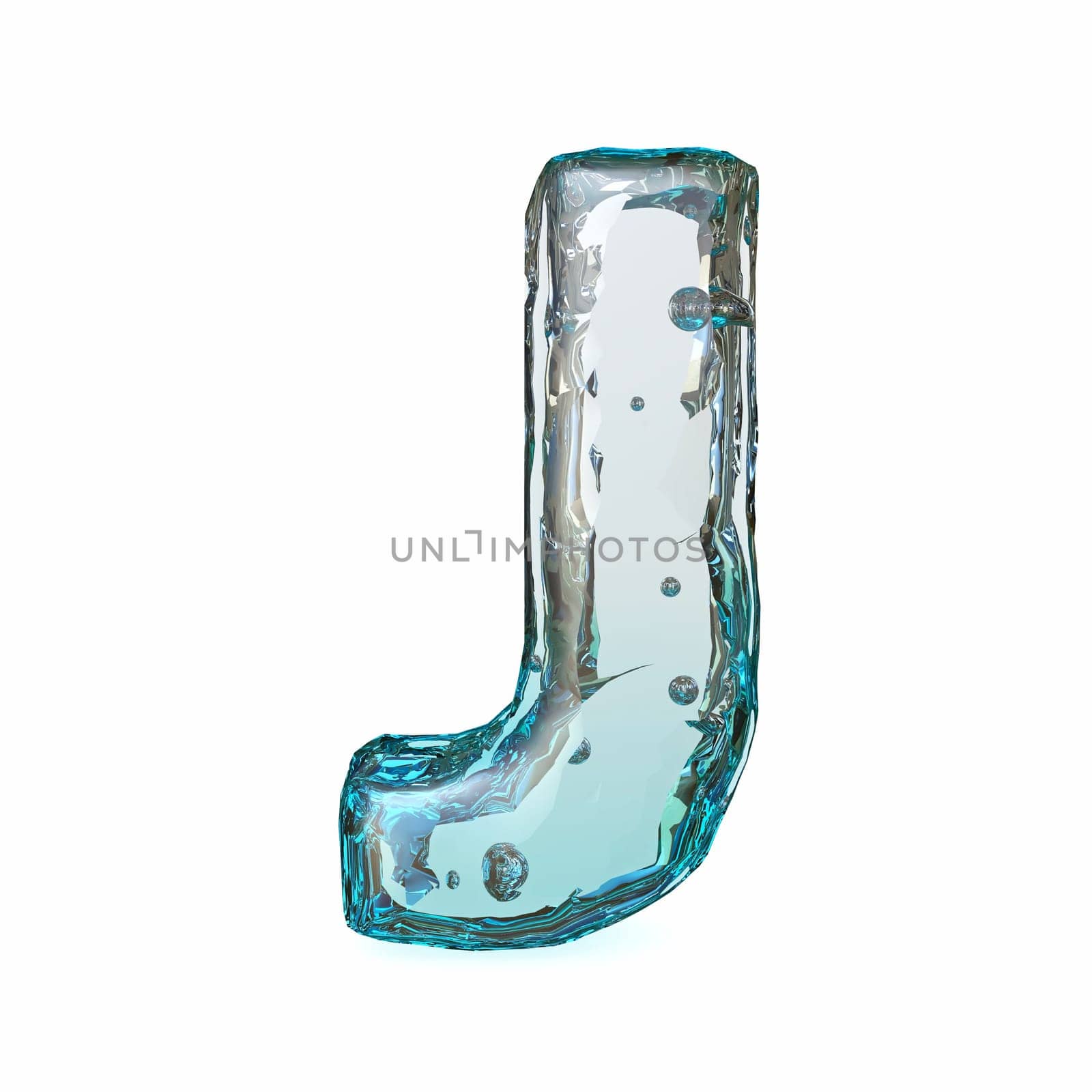 Blue ice font Letter J 3D rendering illustration isolated on white background
