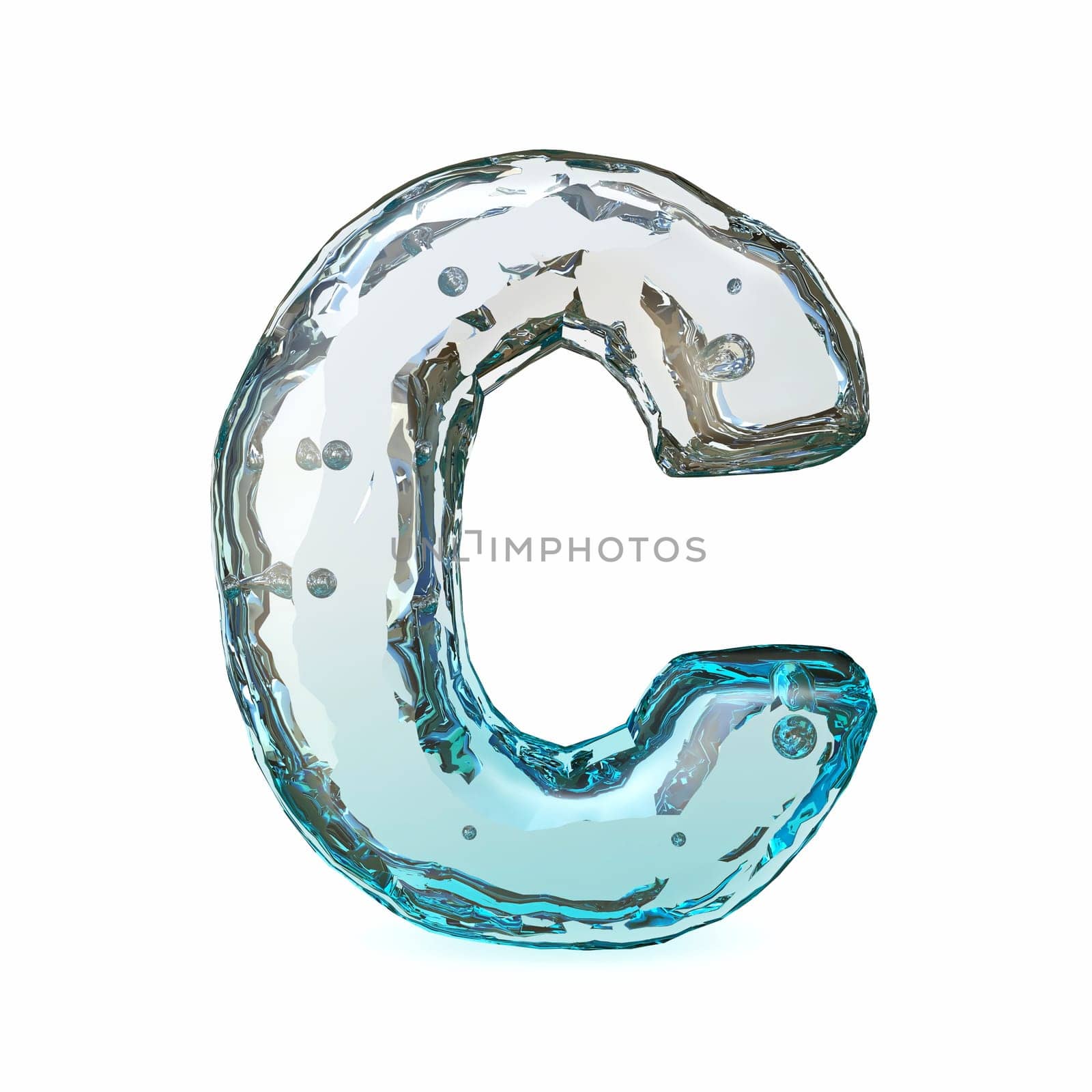 Blue ice font Letter C 3D rendering illustration isolated on white background